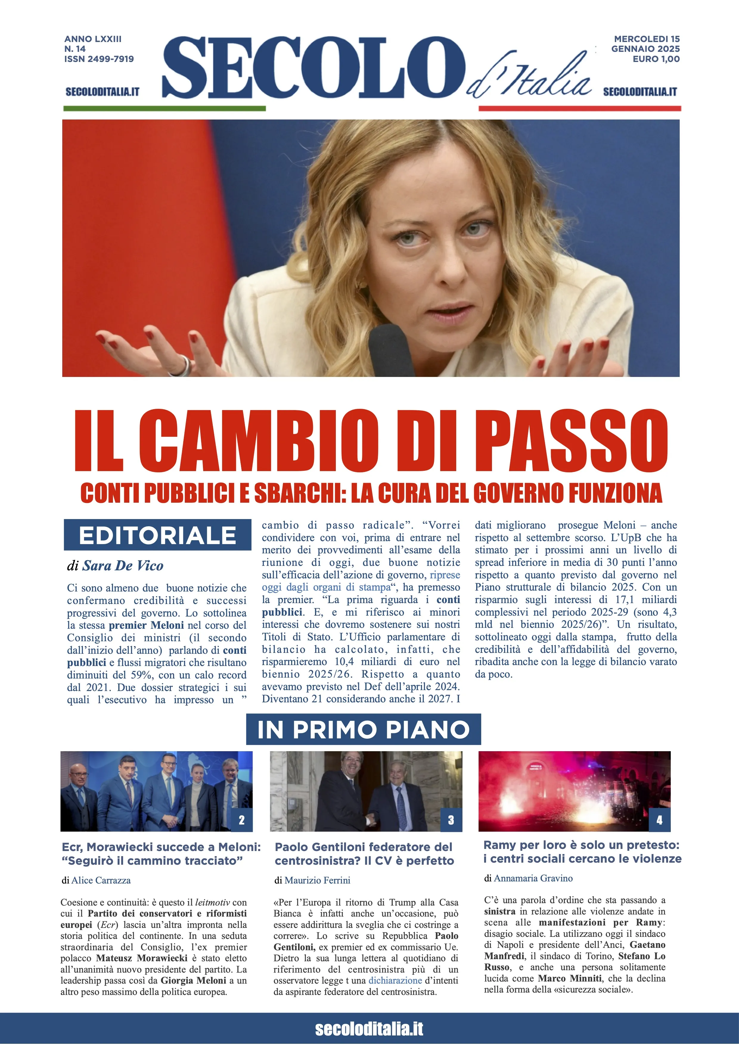 Prima-pagina-secolo-italia-oggi-edizione-di-oggi-15-01-2025