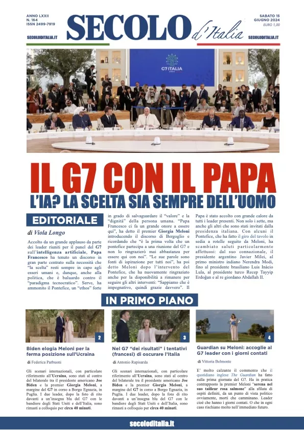 Prima-pagina-secolo-italia-oggi-edizione-di-oggi-15-06-2024