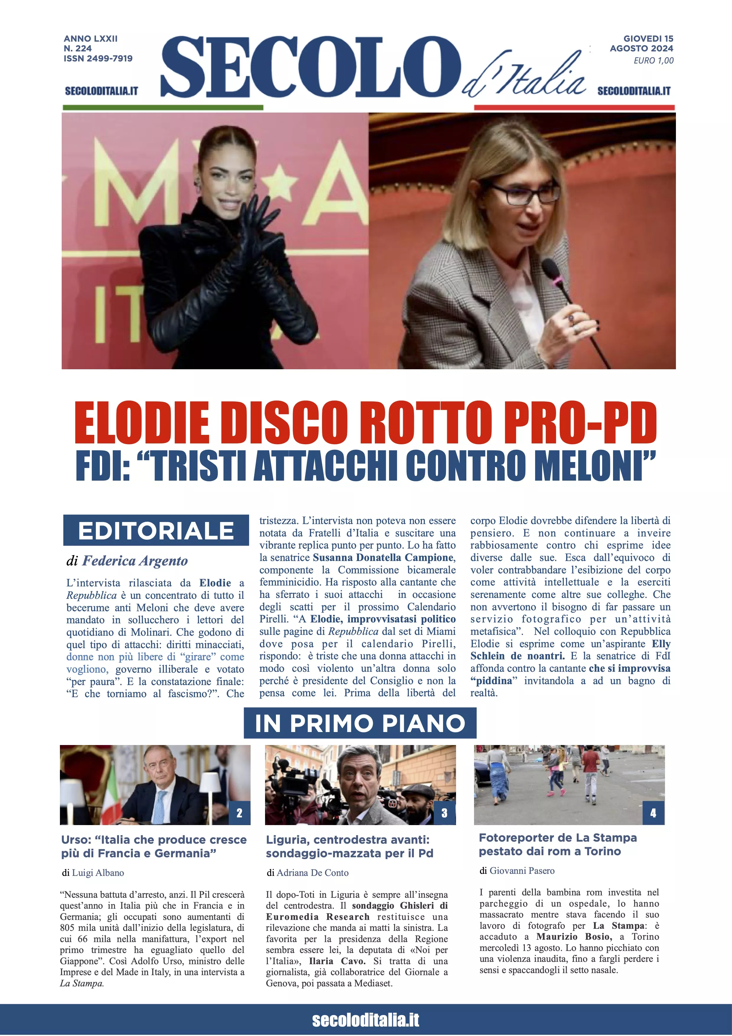 Prima-pagina-secolo-italia-oggi-edizione-di-oggi-15-08-2024