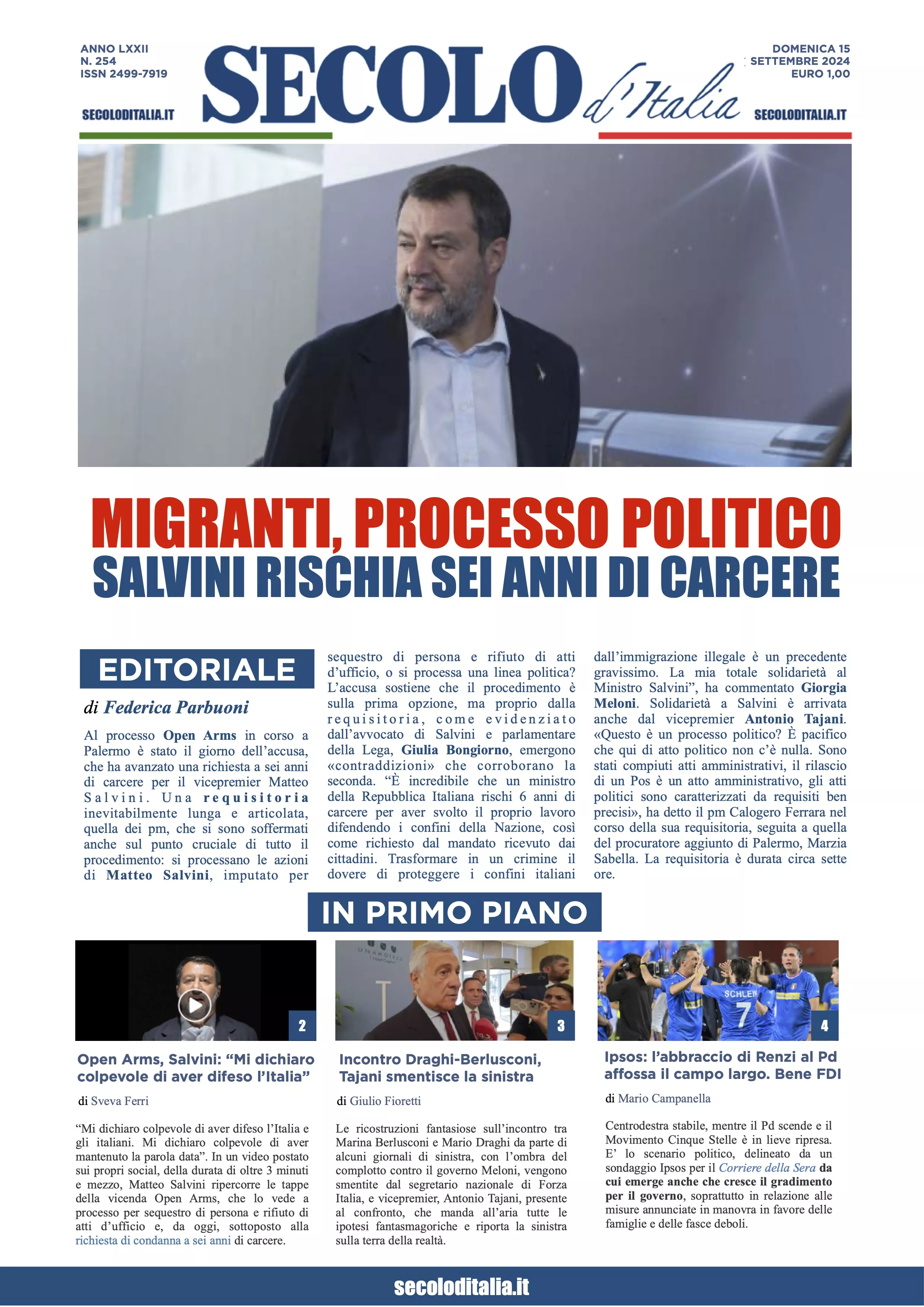 Prima-pagina-secolo-italia-oggi-edizione-di-oggi-15-09-2024