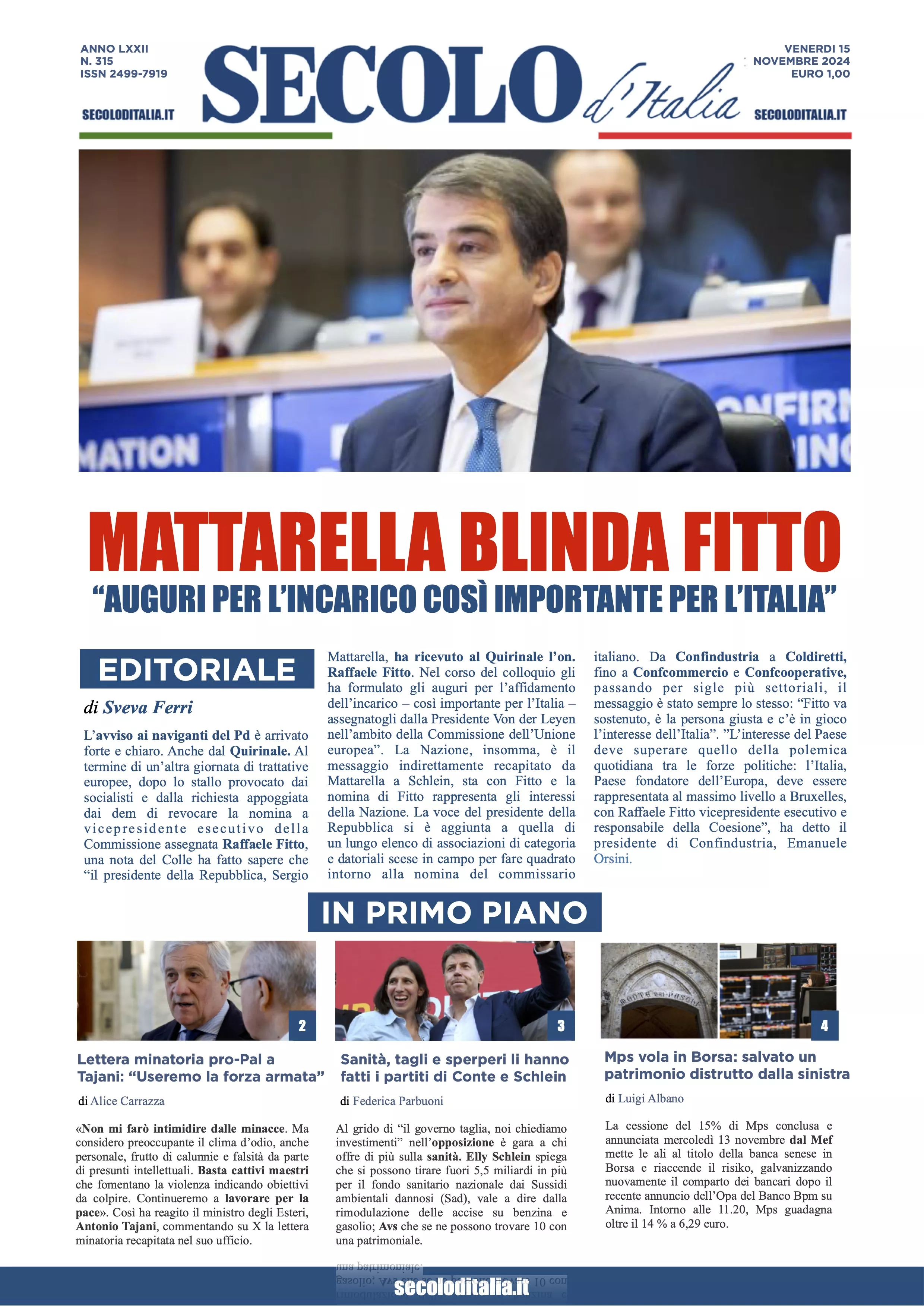 Prima-pagina-secolo-italia-oggi-edizione-di-oggi-15-11-2024