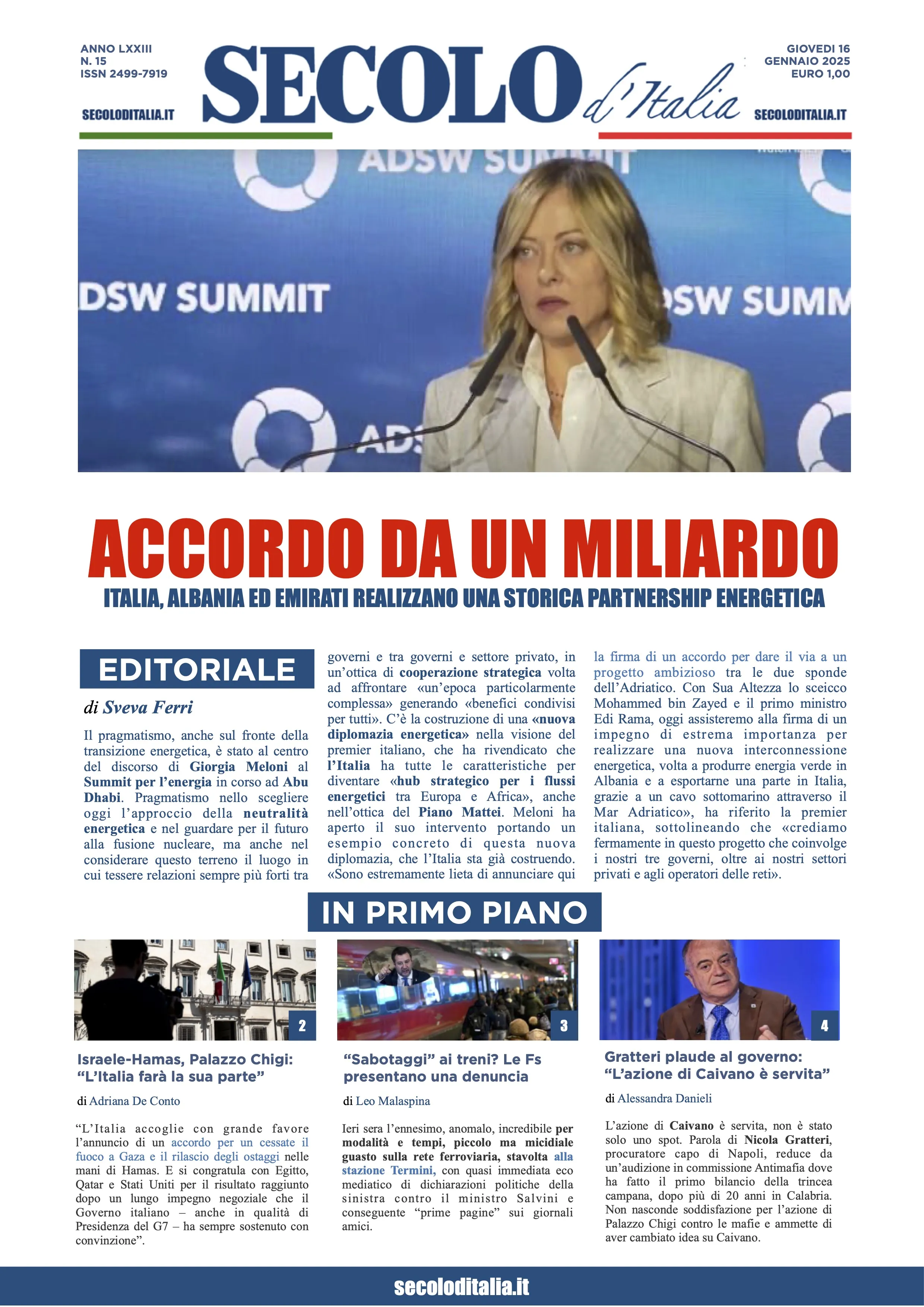 Prima-pagina-secolo-italia-oggi-edizione-di-oggi-16-01-2025