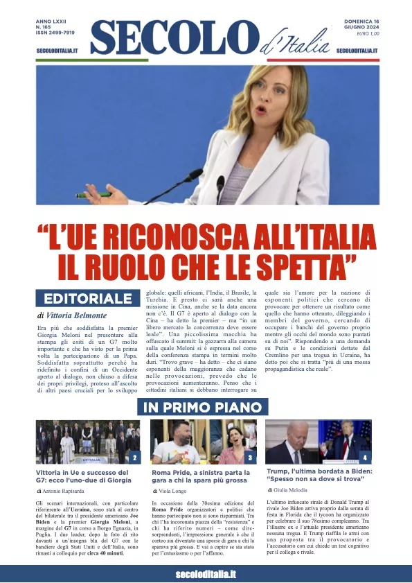 Prima-pagina-secolo-italia-oggi-edizione-di-oggi-16-06-2024