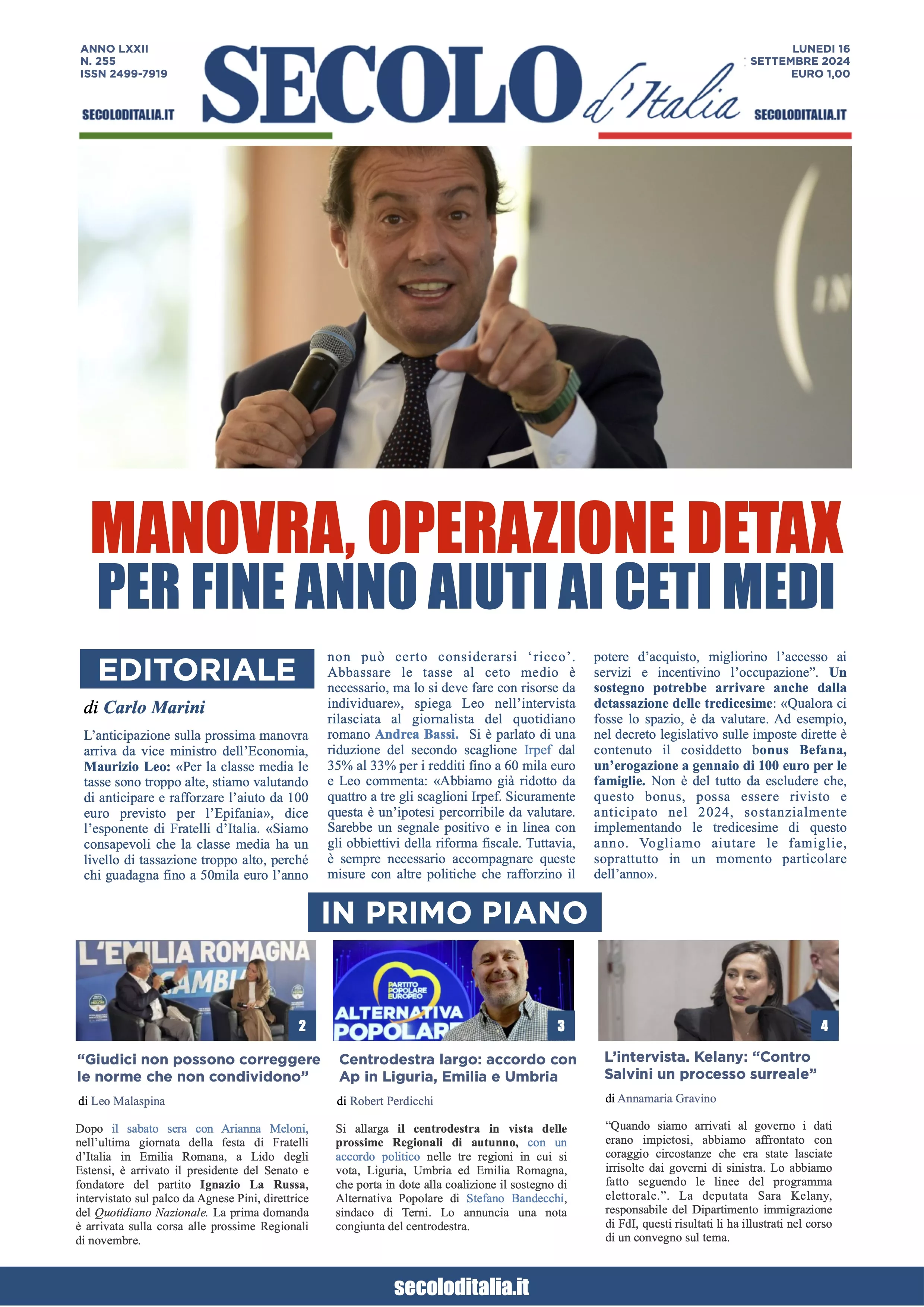 Prima-pagina-secolo-italia-oggi-edizione-di-oggi-16-09-2024