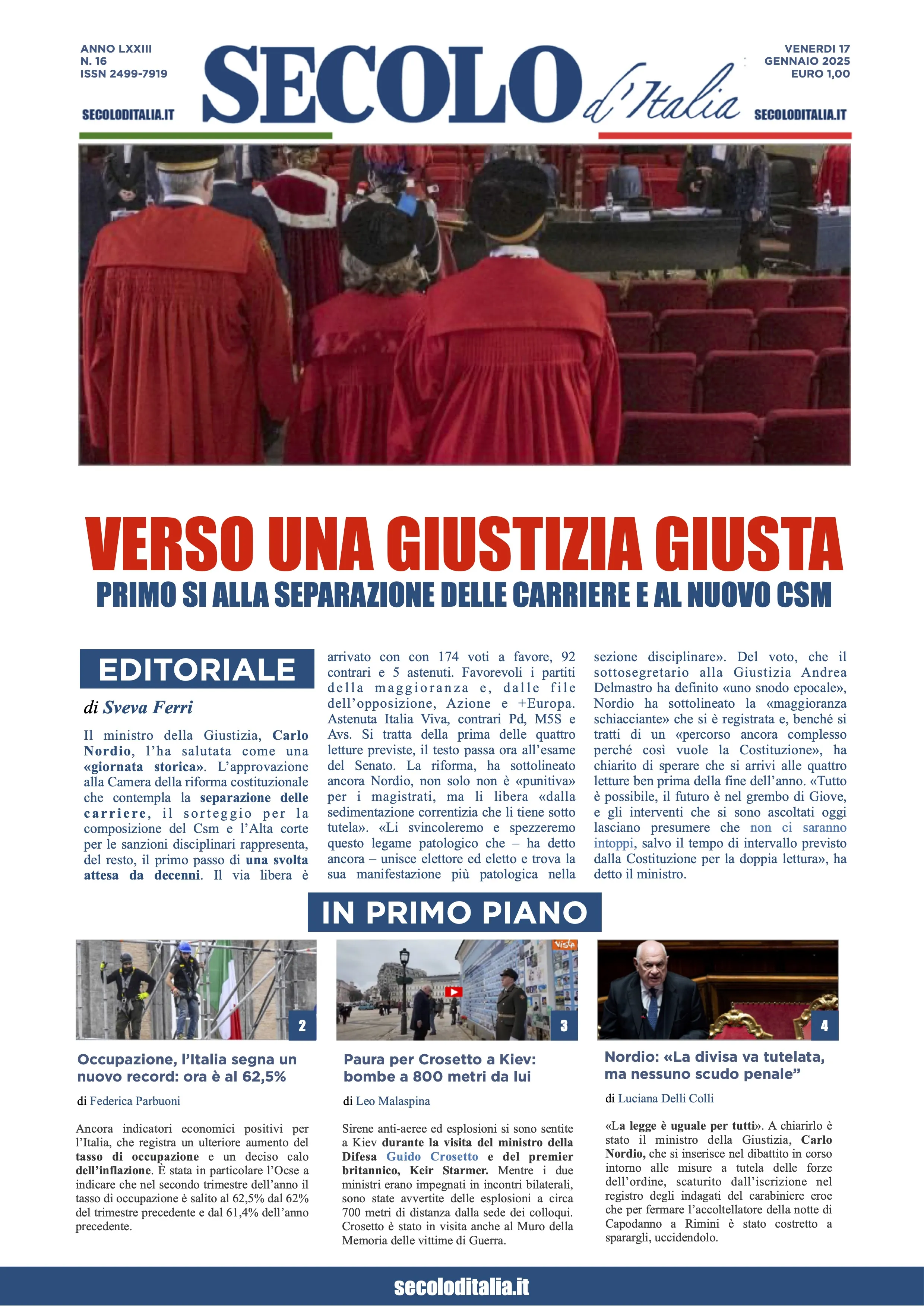 Prima-pagina-secolo-italia-oggi-edizione-di-oggi-17-01-2025