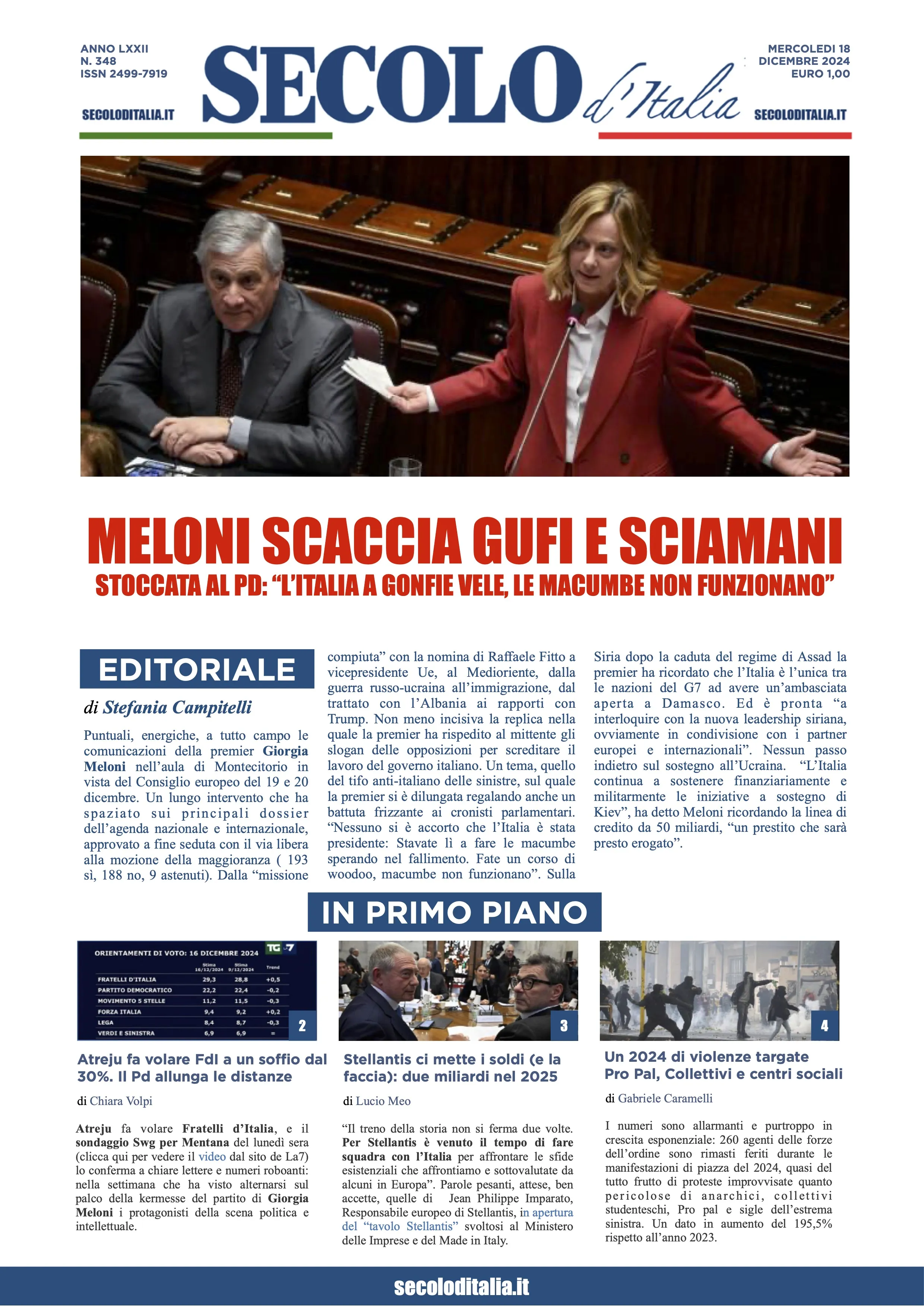 Prima-pagina-secolo-italia-oggi-edizione-di-oggi-18-12-2024