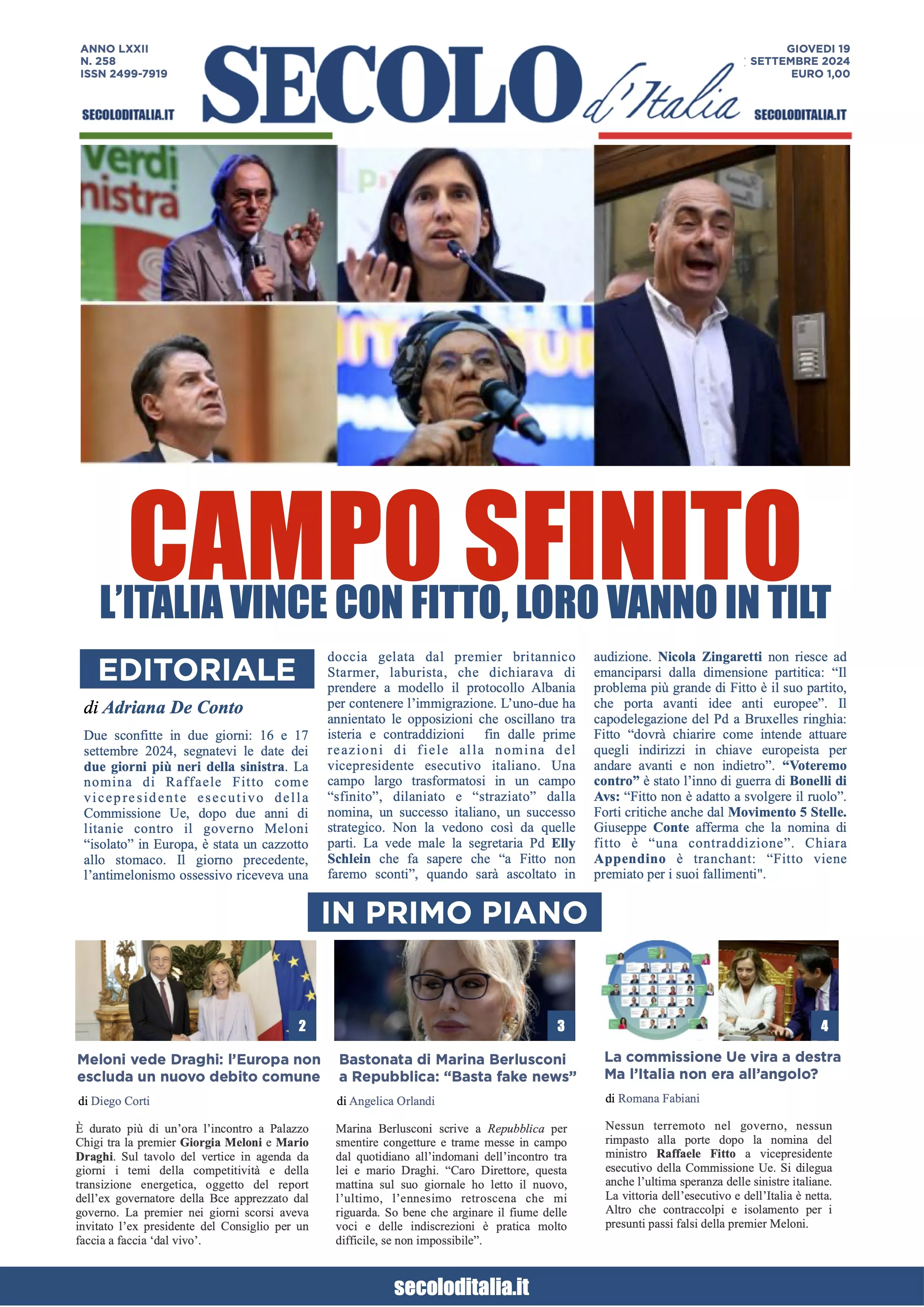 Prima-pagina-secolo-italia-oggi-edizione-di-oggi-19-09-2024