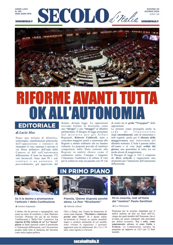 Prima-pagina-secolo-italia-oggi-edizione-di-oggi-20-06-2024