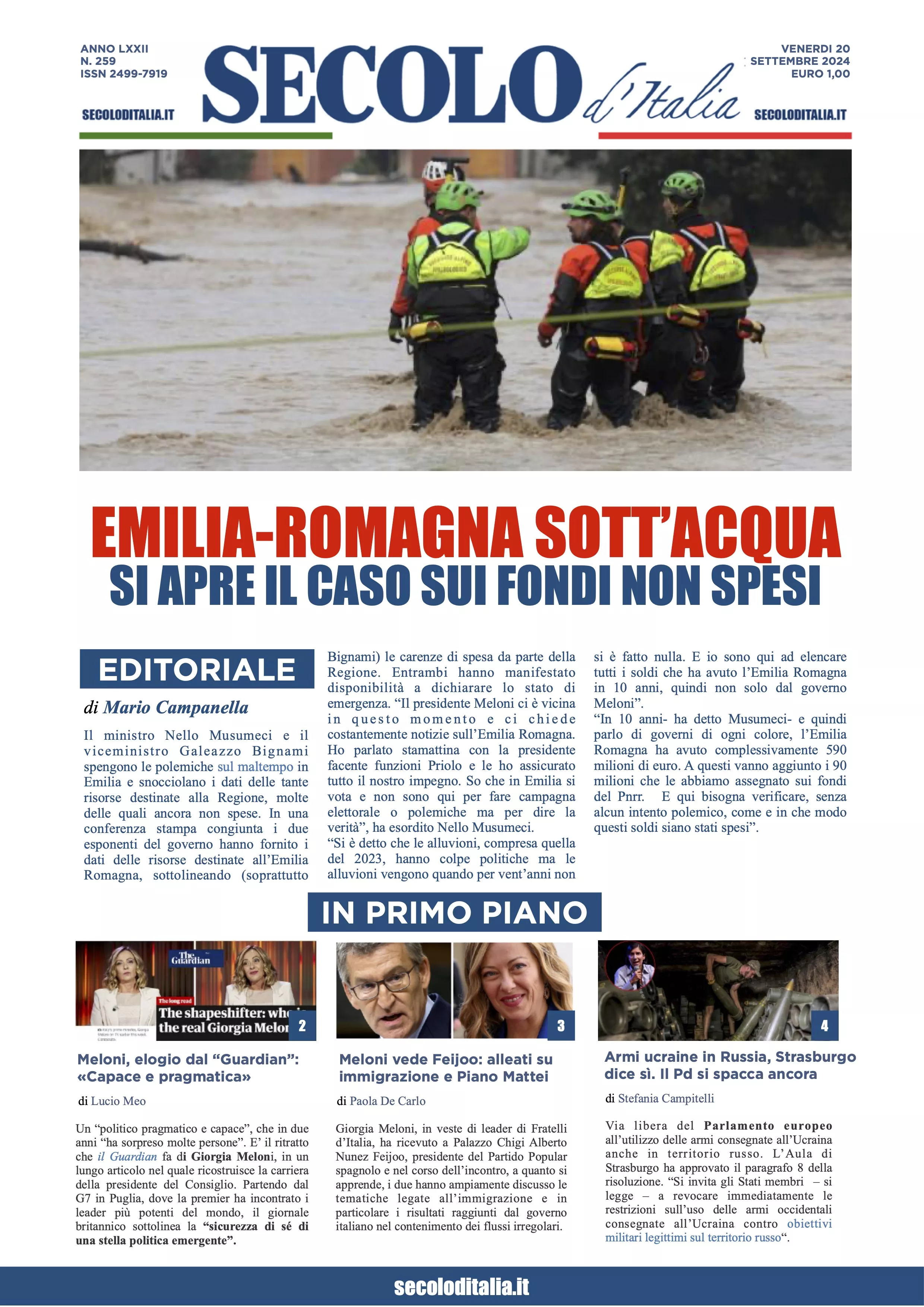 Prima-pagina-secolo-italia-oggi-edizione-di-oggi-20-09-2024