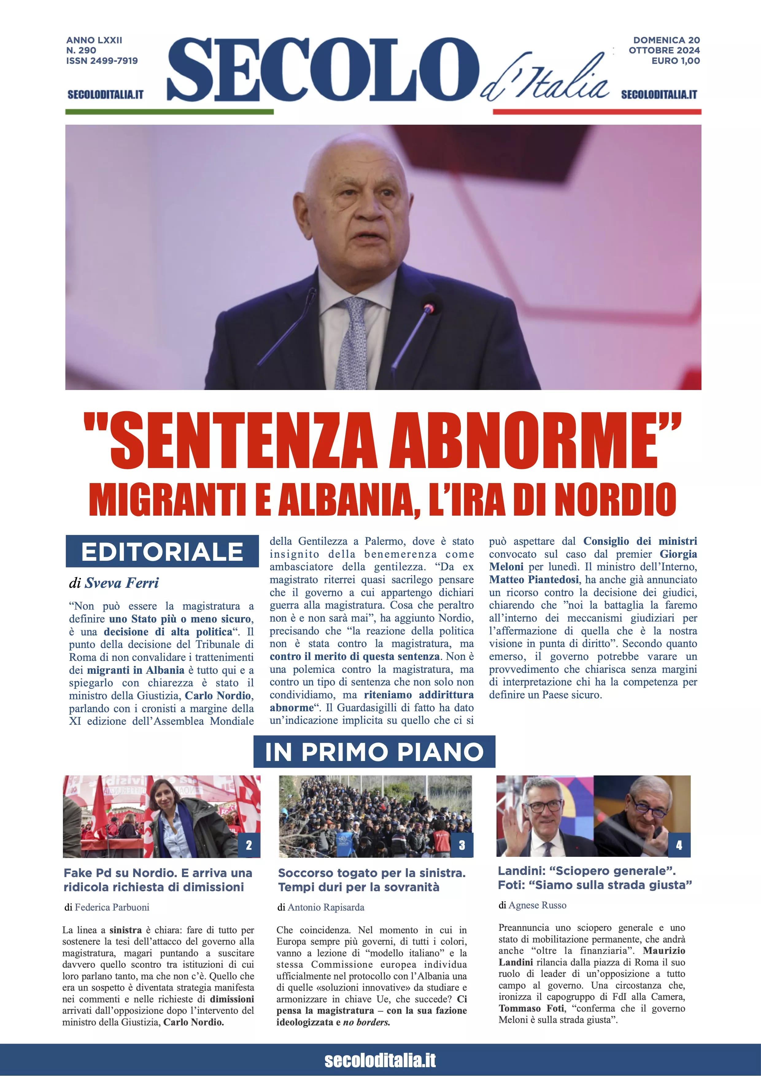 Prima-pagina-secolo-italia-oggi-edizione-di-oggi-20-10-2024