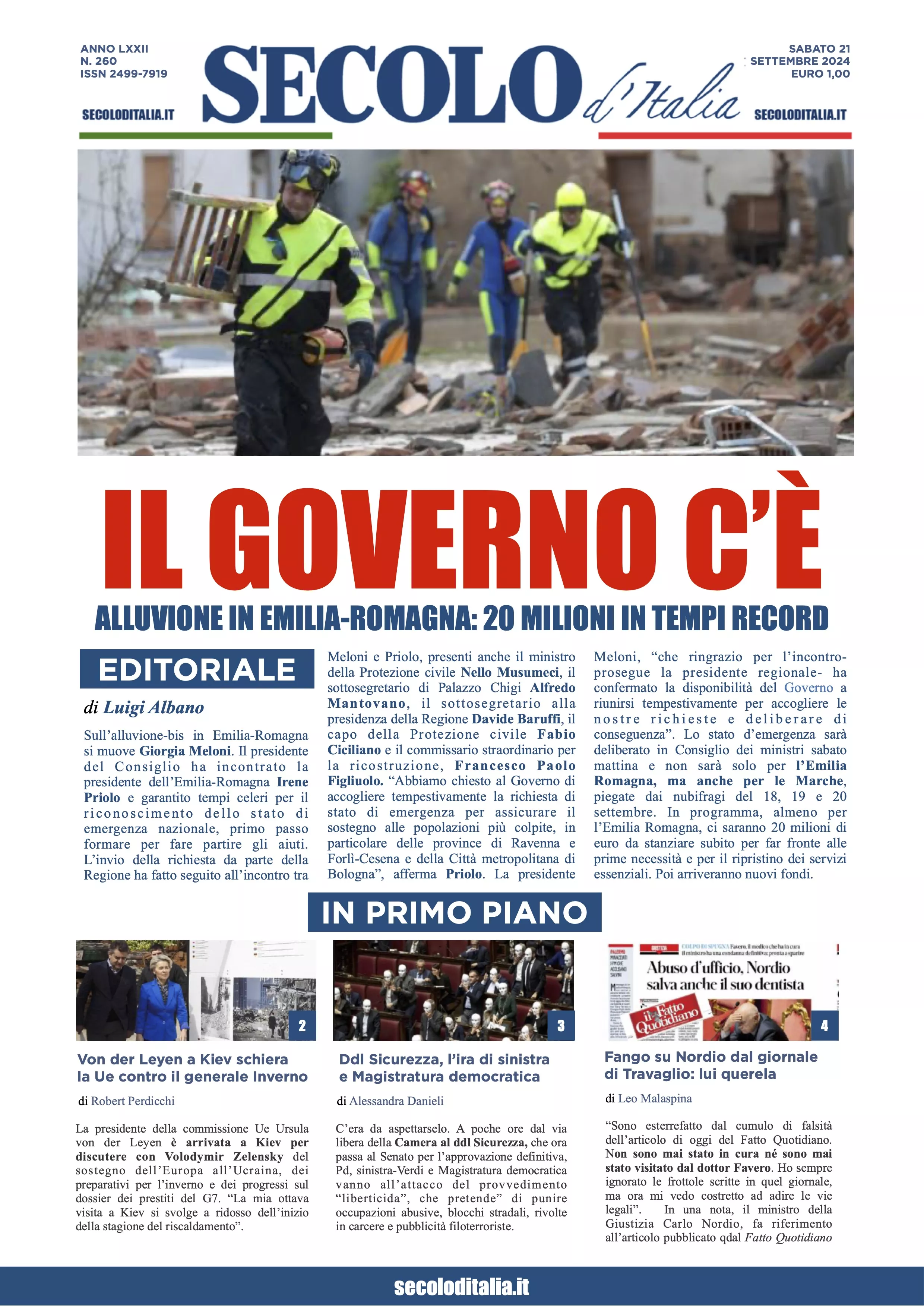 Prima-pagina-secolo-italia-oggi-edizione-di-oggi-21-09-2024