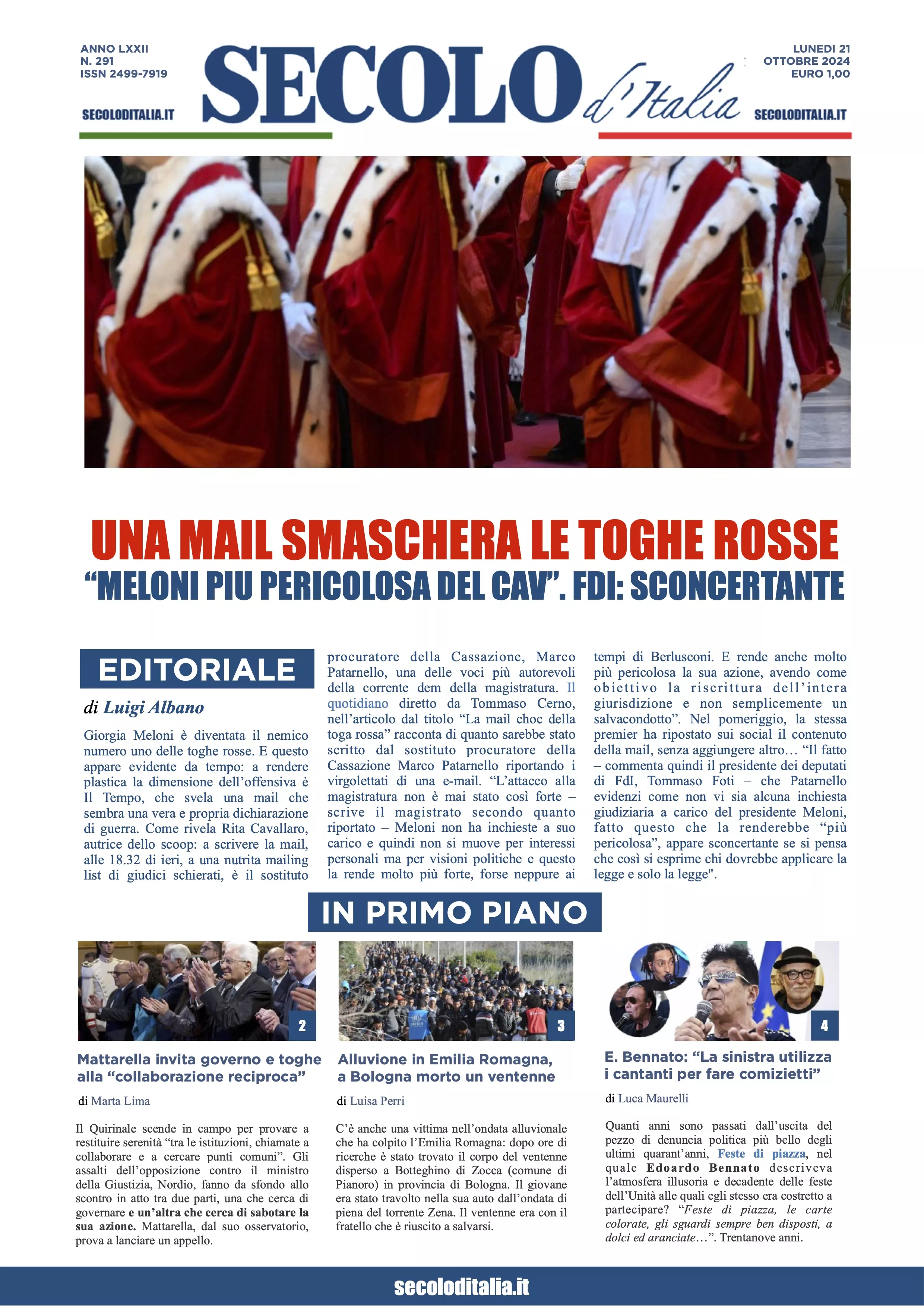 Prima-pagina-secolo-italia-oggi-edizione-di-oggi-21-10-2024