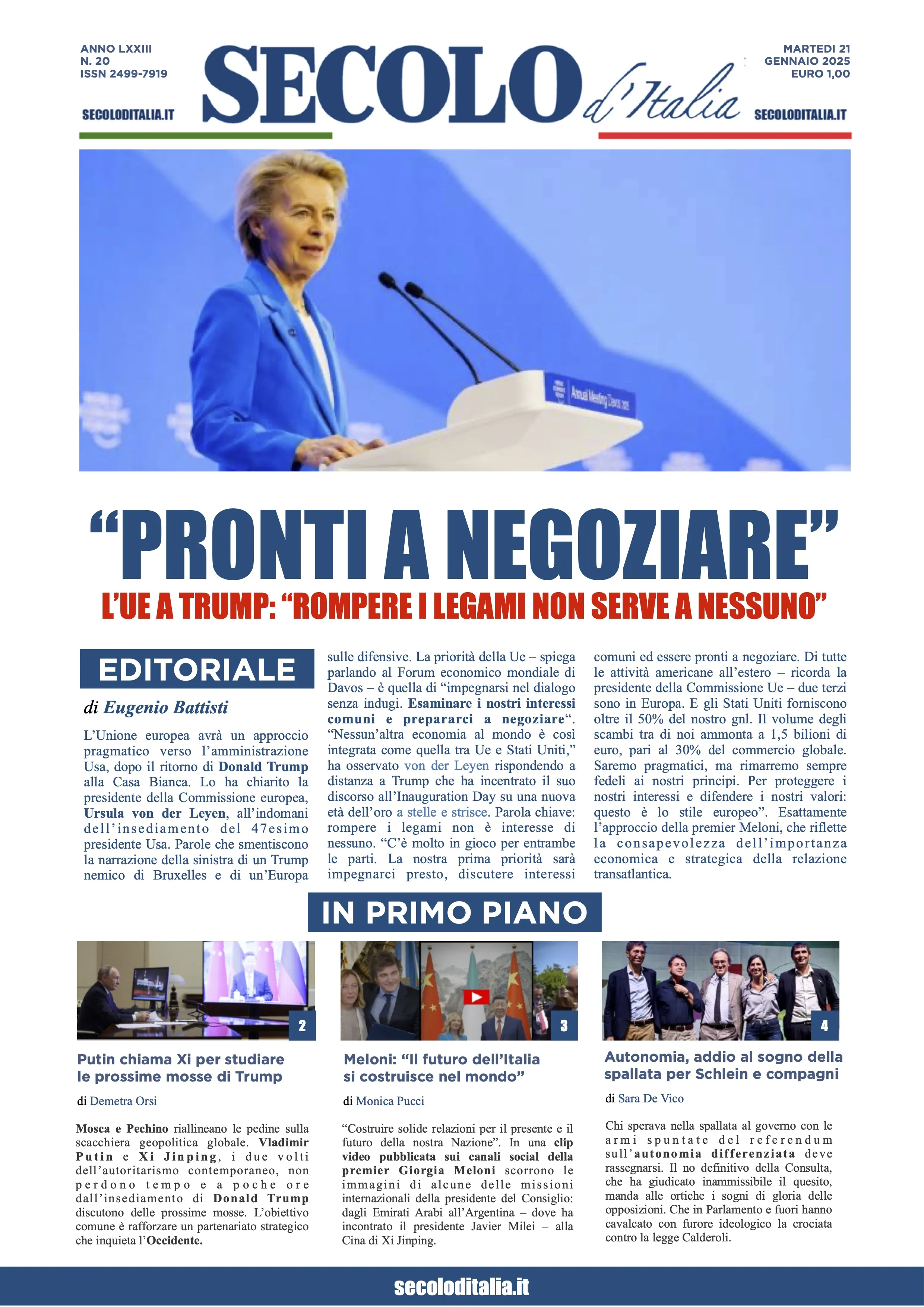 Prima-pagina-secolo-italia-oggi-edizione-di-oggi-22-01-2025