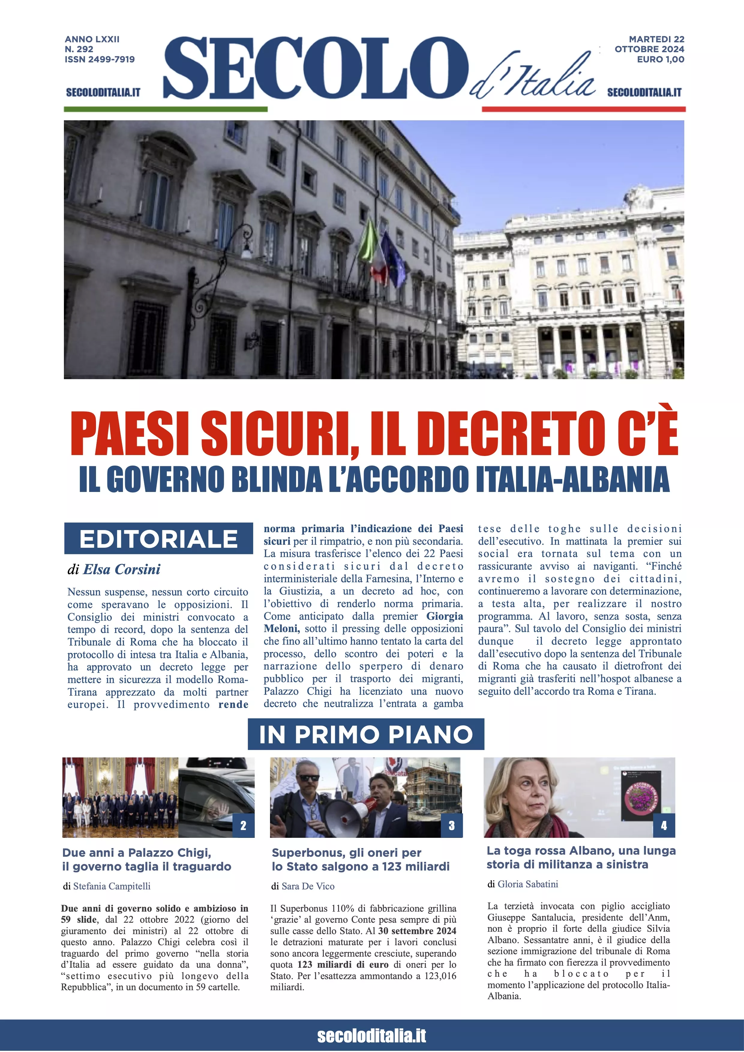 Prima-pagina-secolo-italia-oggi-edizione-di-oggi-22-10-2024