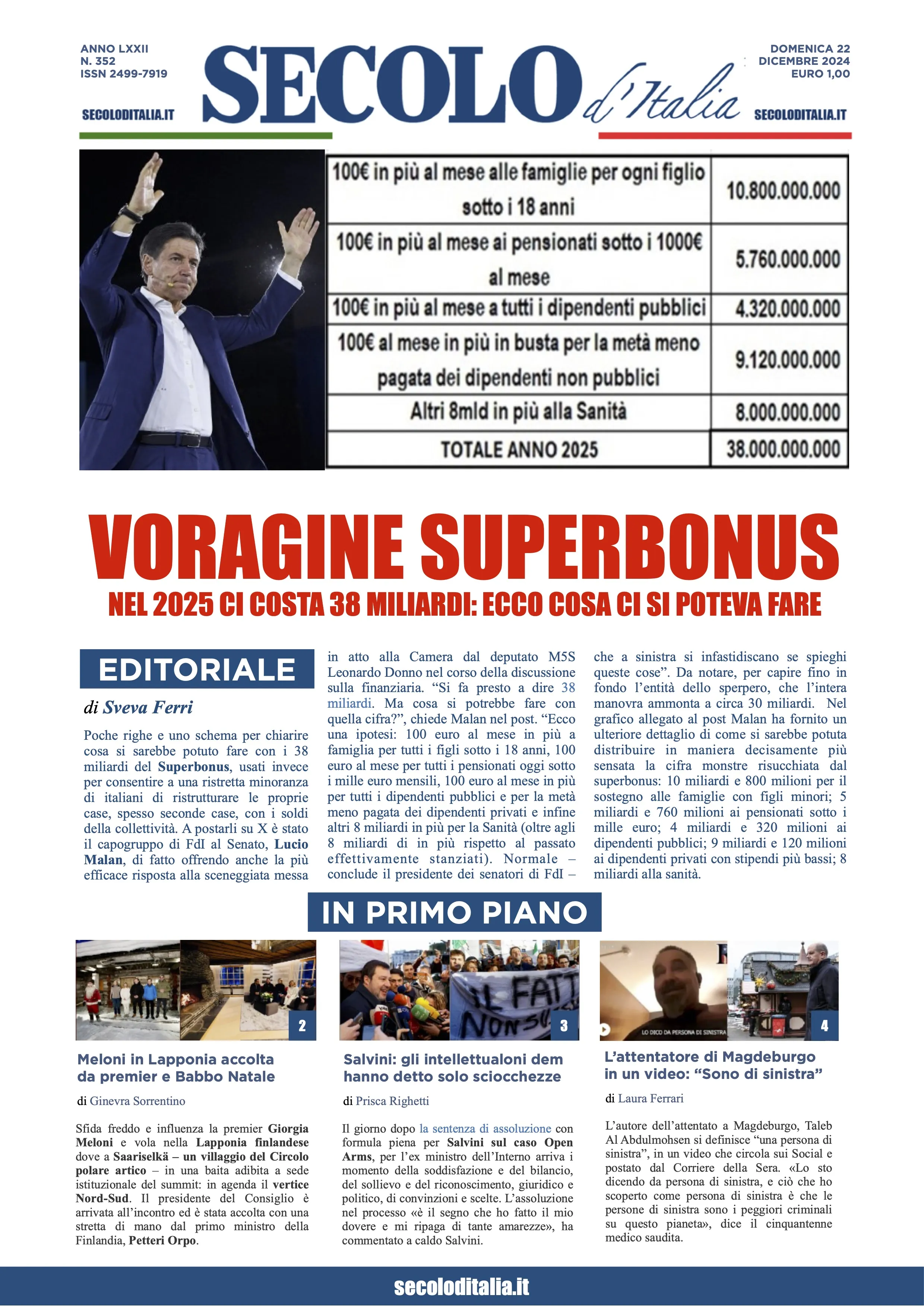 Prima-pagina-secolo-italia-oggi-edizione-di-oggi-22-12-2024