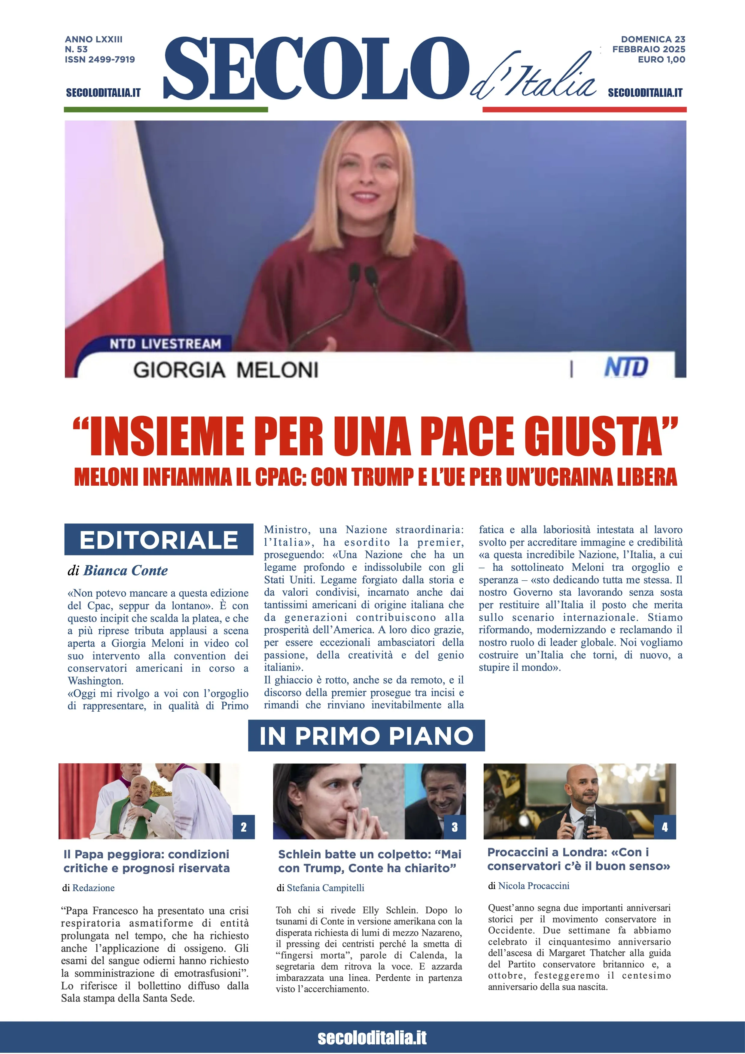 Prima-pagina-secolo-italia-oggi-edizione-di-oggi-23-02-2025