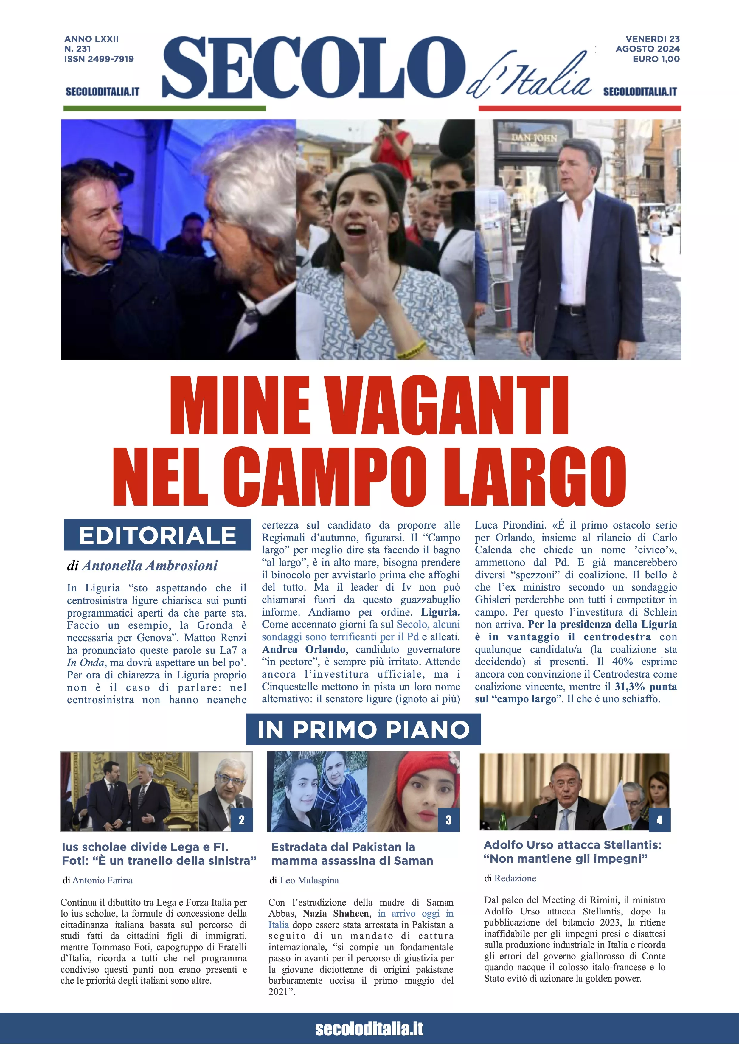 Prima-pagina-secolo-italia-oggi-edizione-di-oggi-23-08-2024