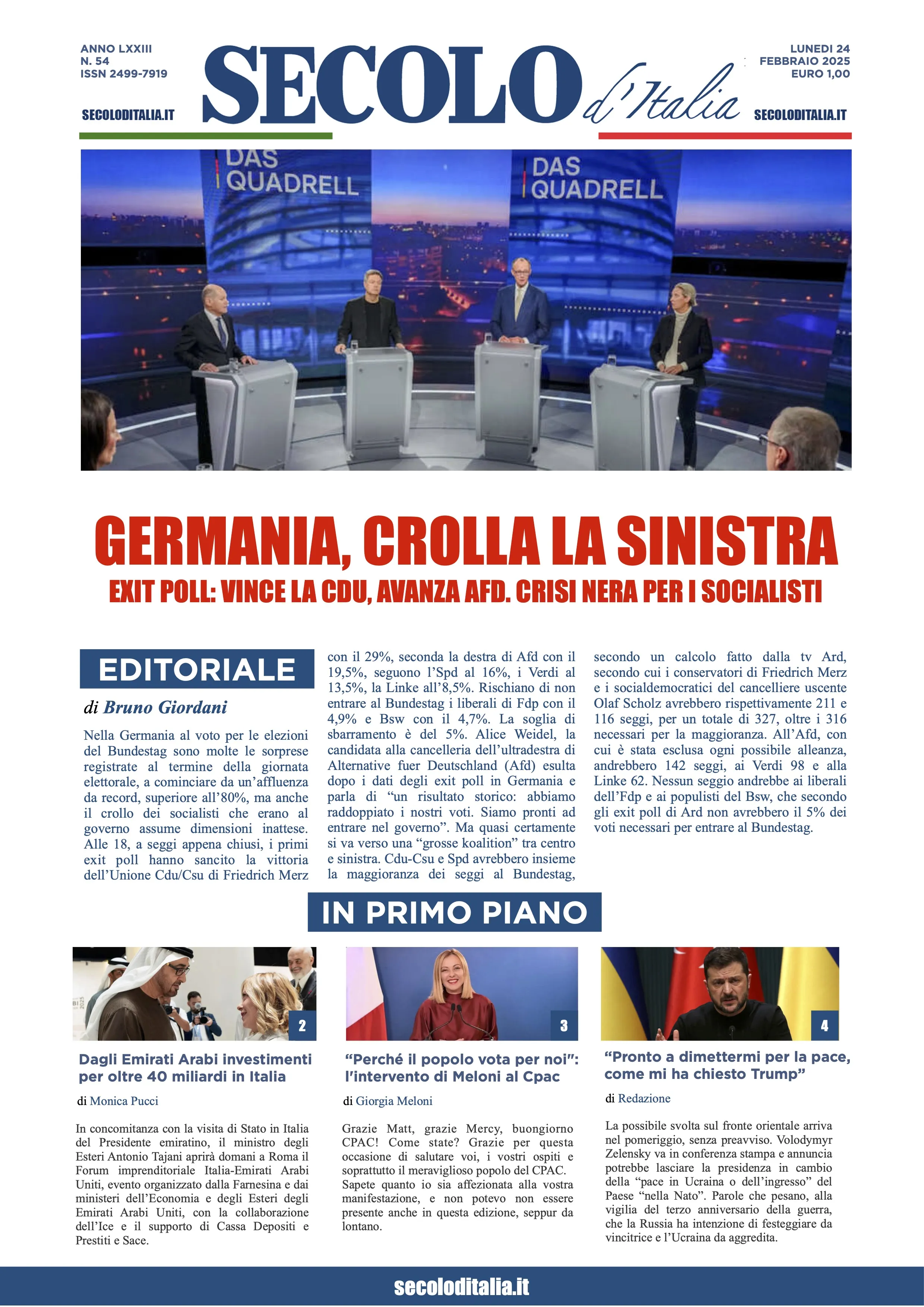 Prima-pagina-secolo-italia-oggi-edizione-di-oggi-24-02-2025