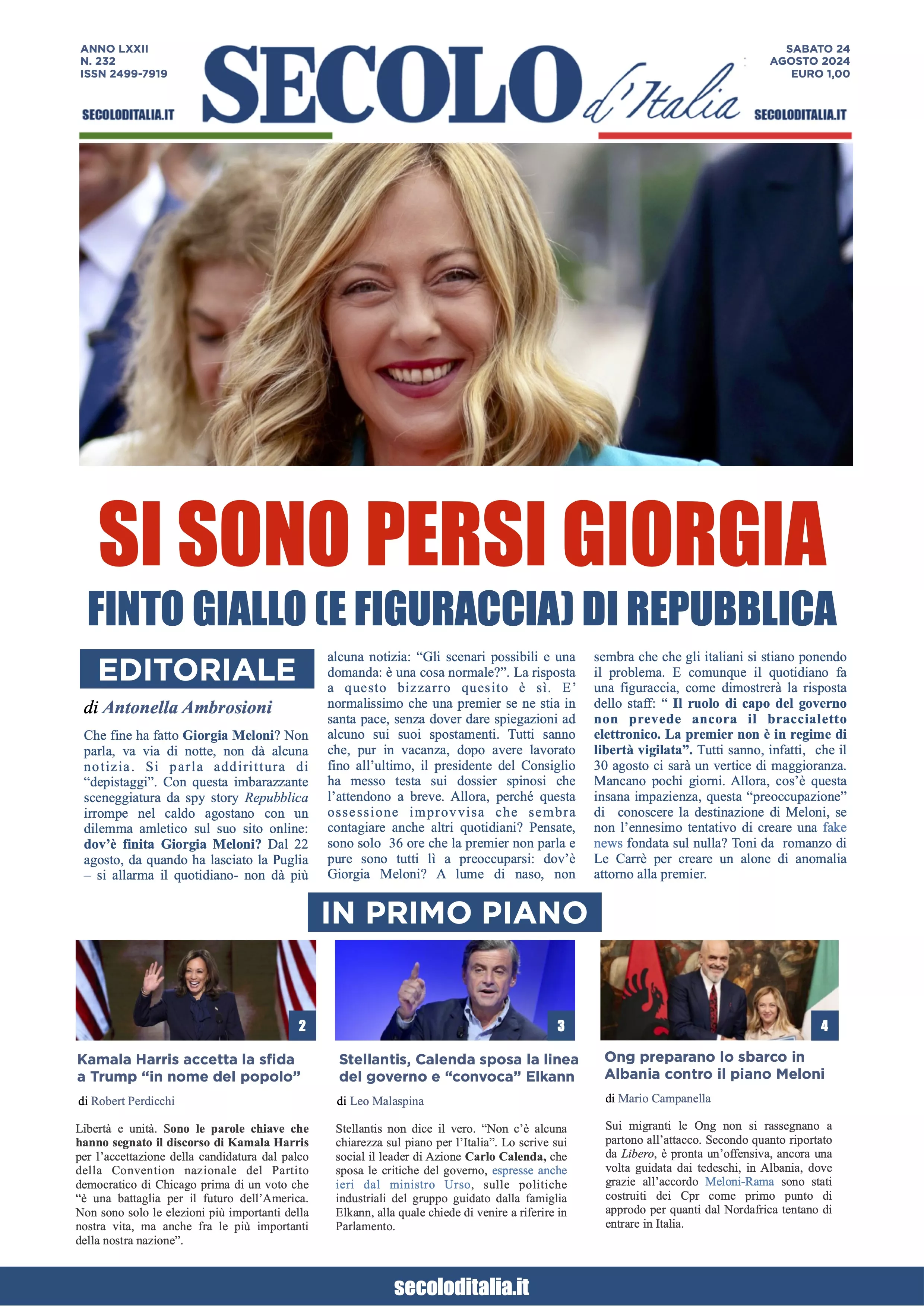 Prima-pagina-secolo-italia-oggi-edizione-di-oggi-24-08-2024