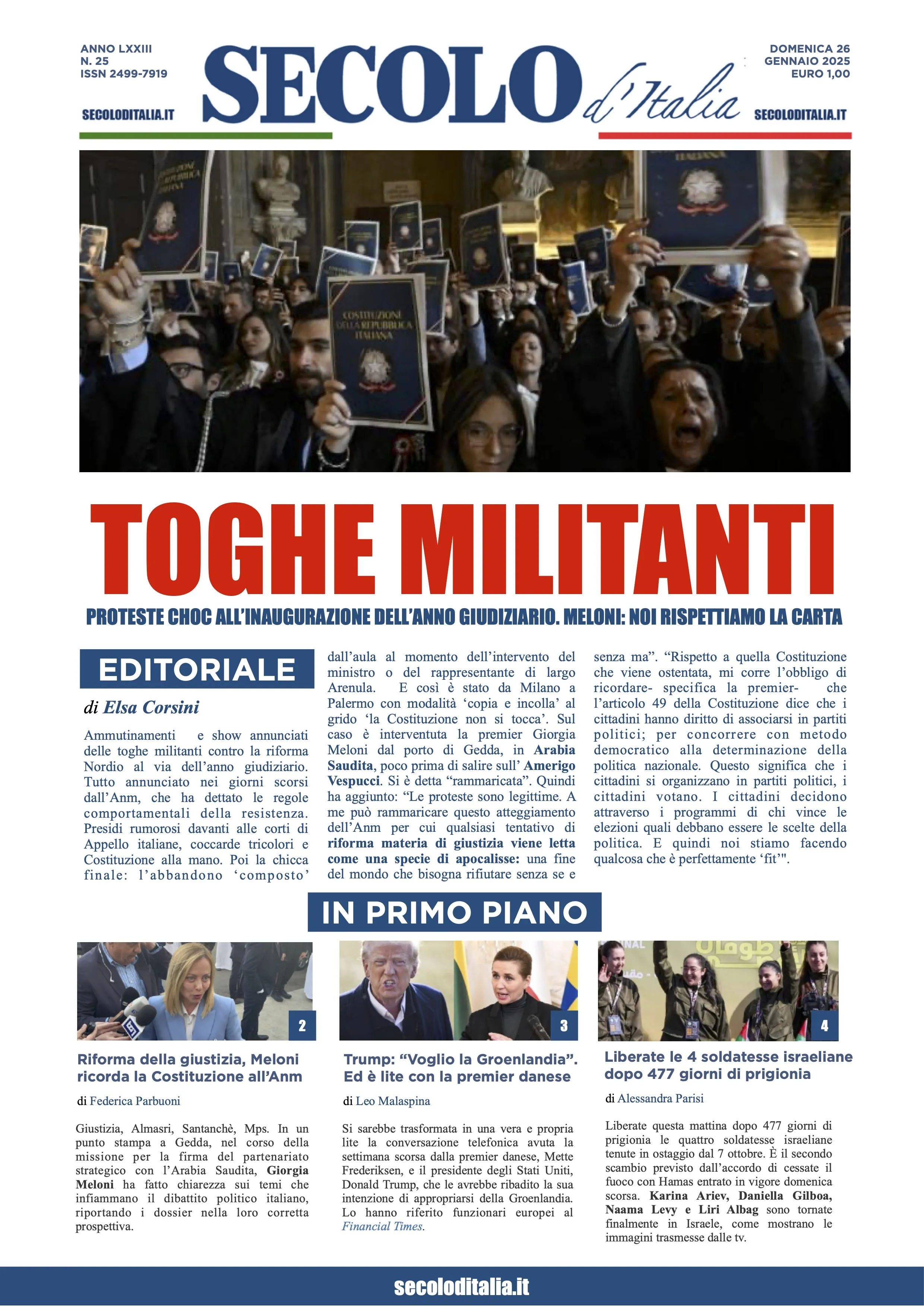 Prima-pagina-secolo-italia-oggi-edizione-di-oggi-26-01-2025