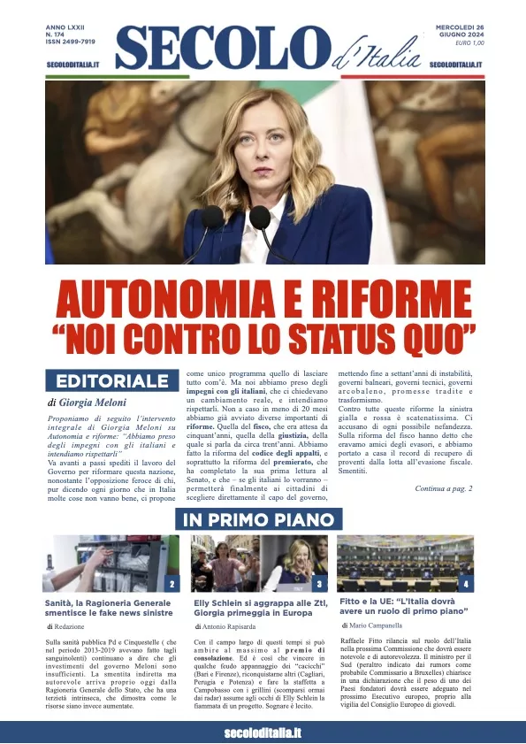 Prima-pagina-secolo-italia-oggi-edizione-di-oggi-26-06-2024