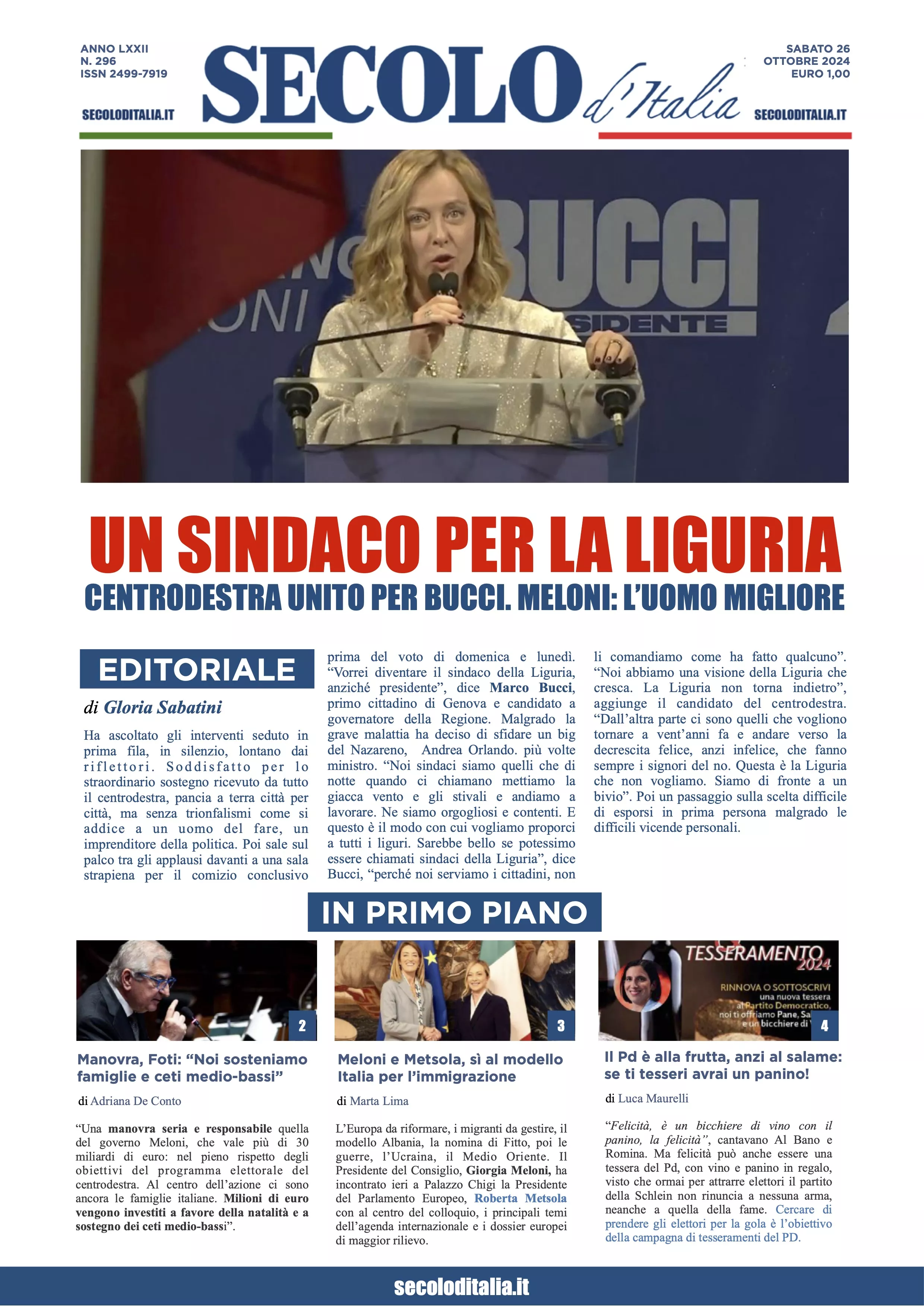 Prima-pagina-secolo-italia-oggi-edizione-di-oggi-26-10-2024