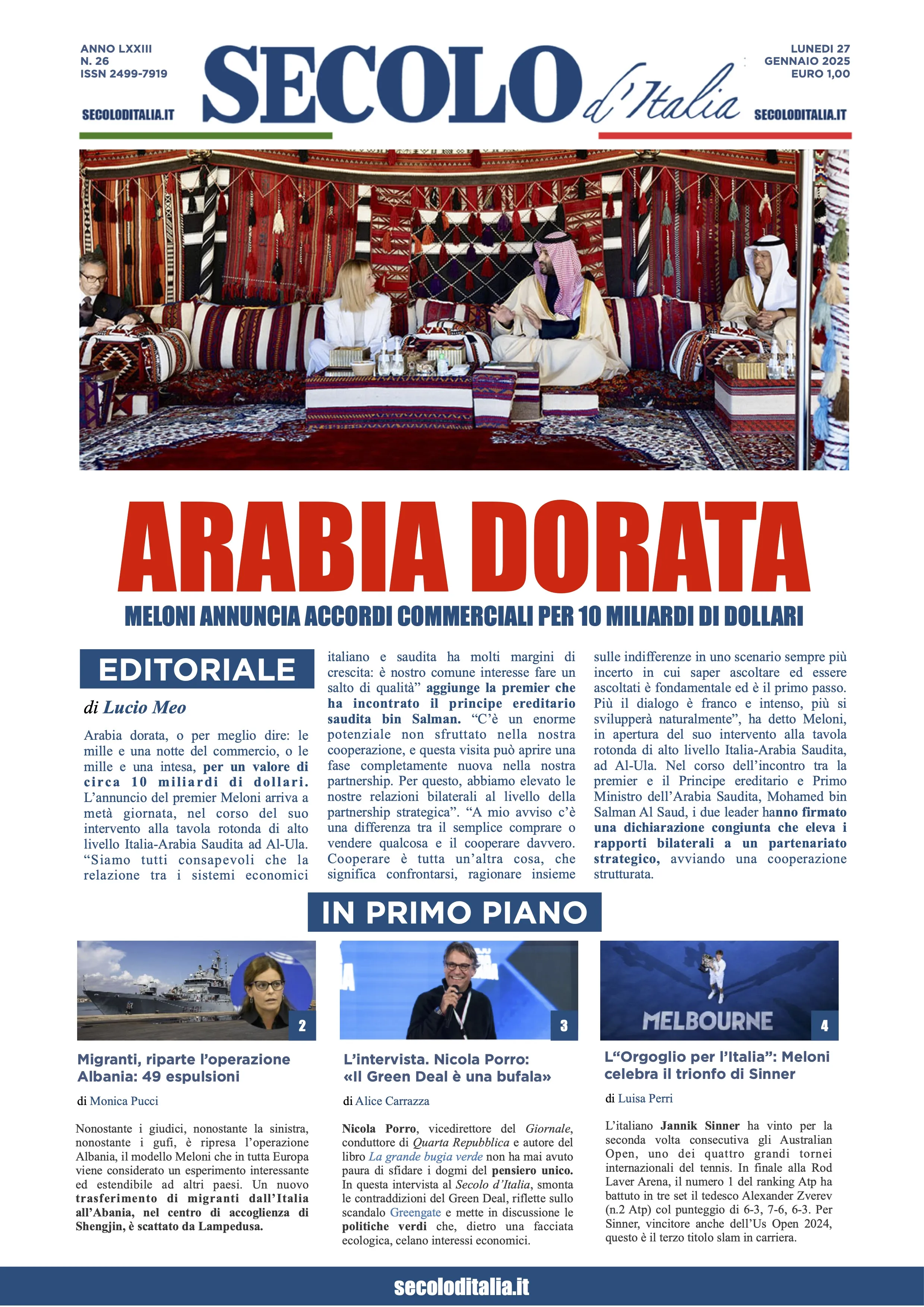 Prima-pagina-secolo-italia-oggi-edizione-di-oggi-27-01-2025