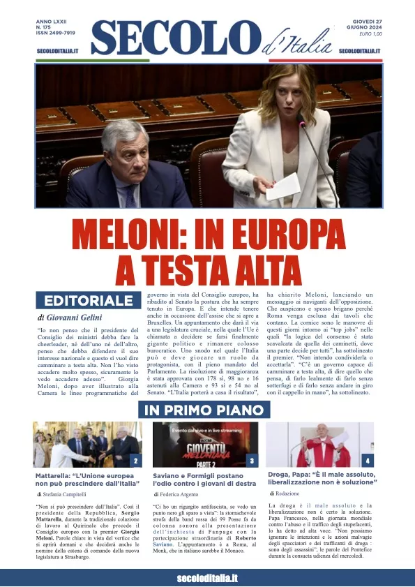 Prima-pagina-secolo-italia-oggi-edizione-di-oggi-27-06-2024