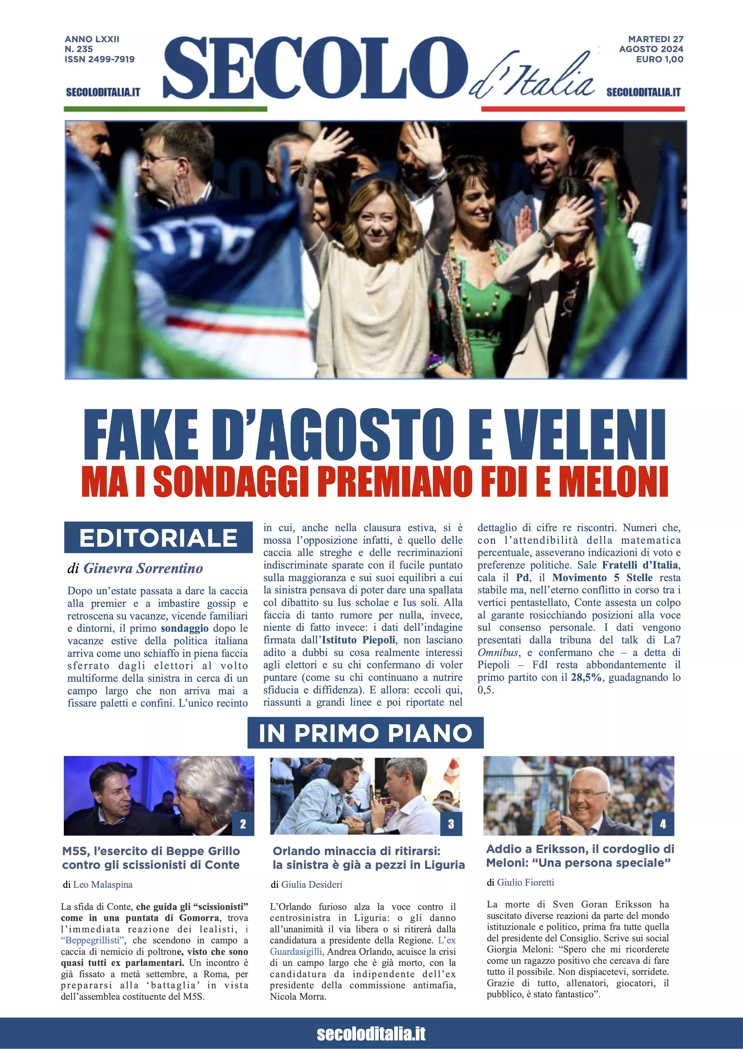 Prima-pagina-secolo-italia-oggi-edizione-di-oggi-27-08-2024