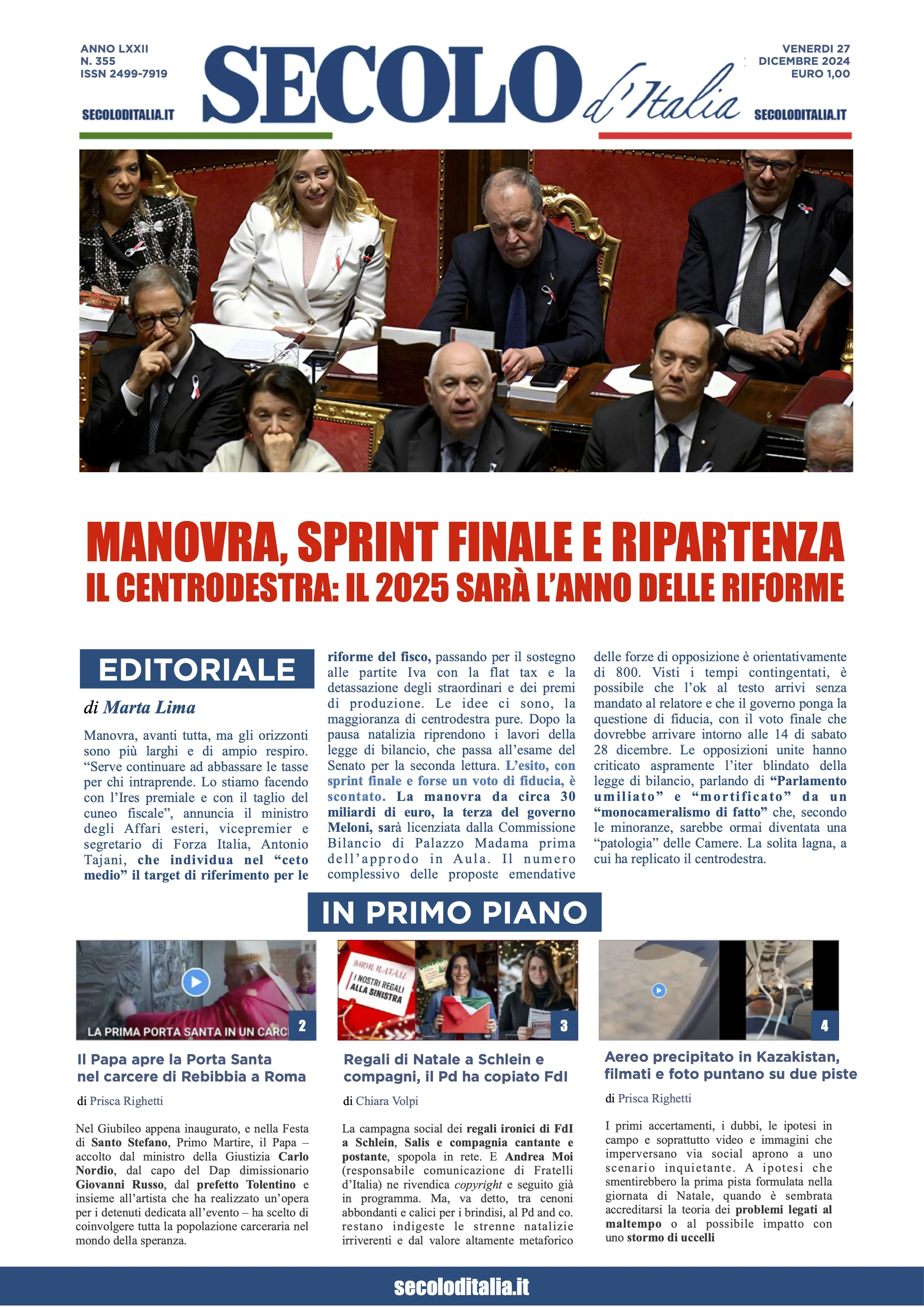 Prima-pagina-secolo-italia-oggi-edizione-di-oggi-27-12-2024