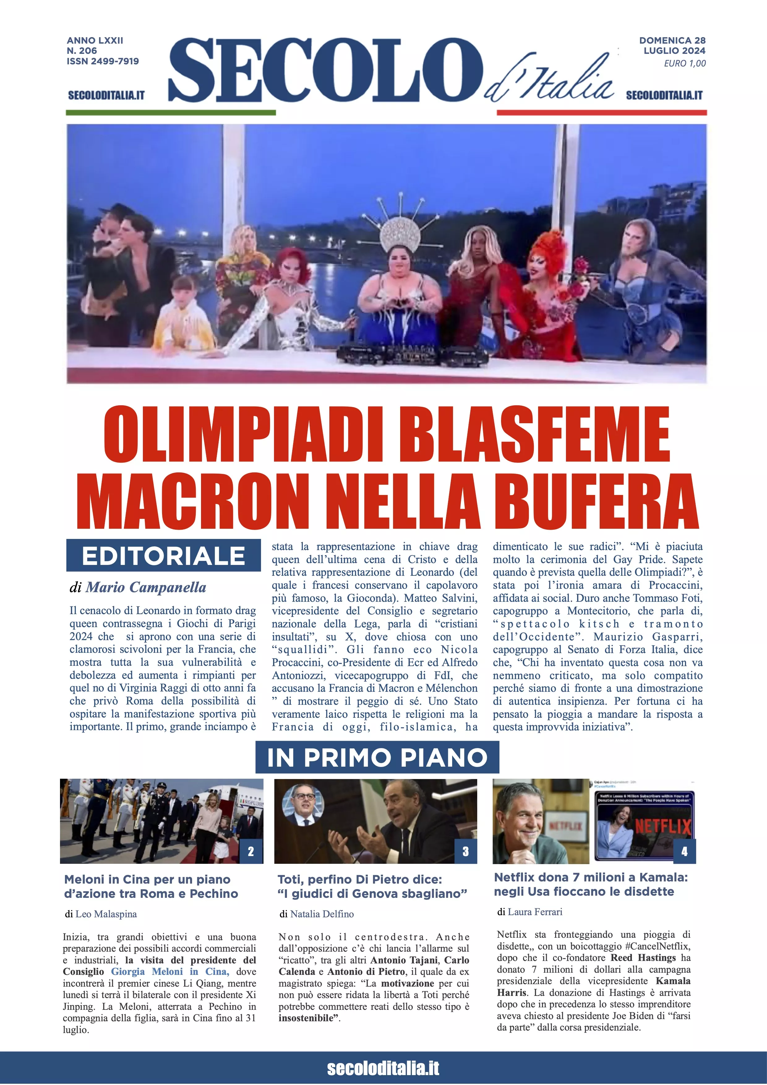 Prima-pagina-secolo-italia-oggi-edizione-di-oggi-28-07-2024