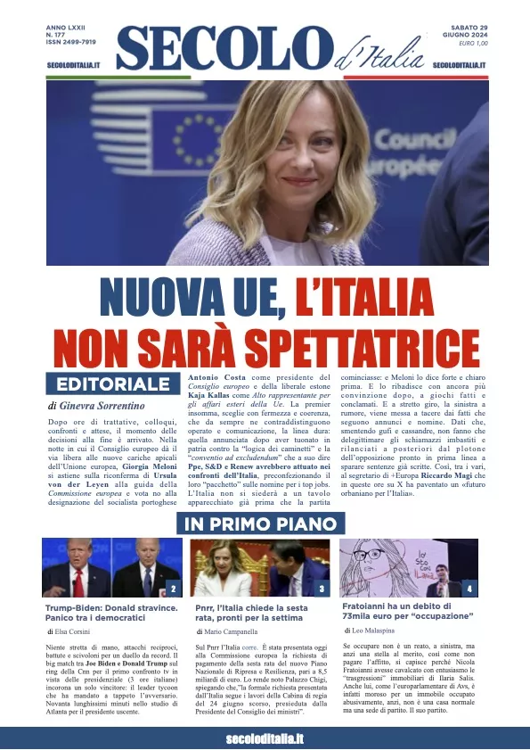 Prima-pagina-secolo-italia-oggi-edizione-di-oggi-29-06-2024