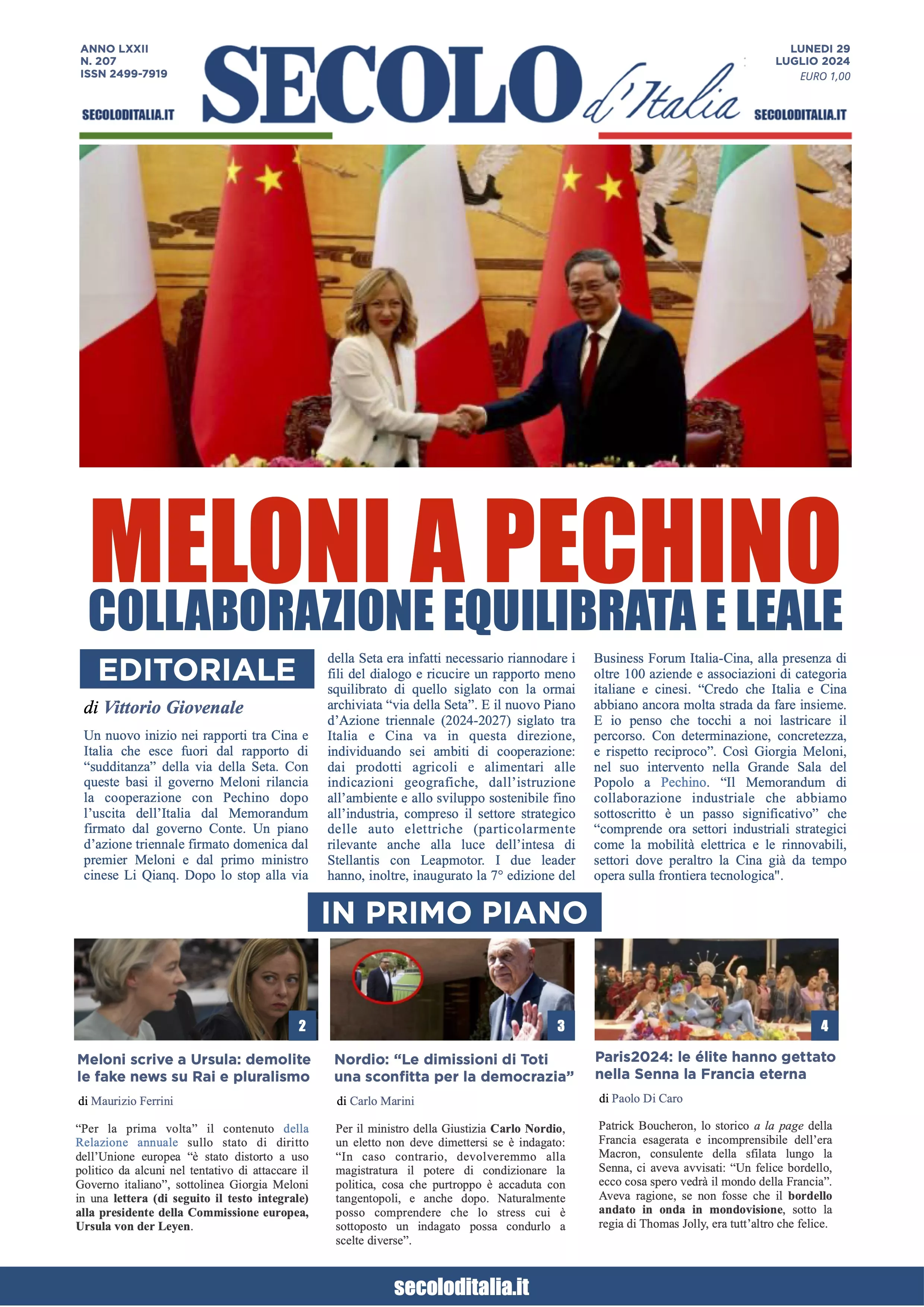 Prima-pagina-secolo-italia-oggi-edizione-di-oggi-29-07-2024