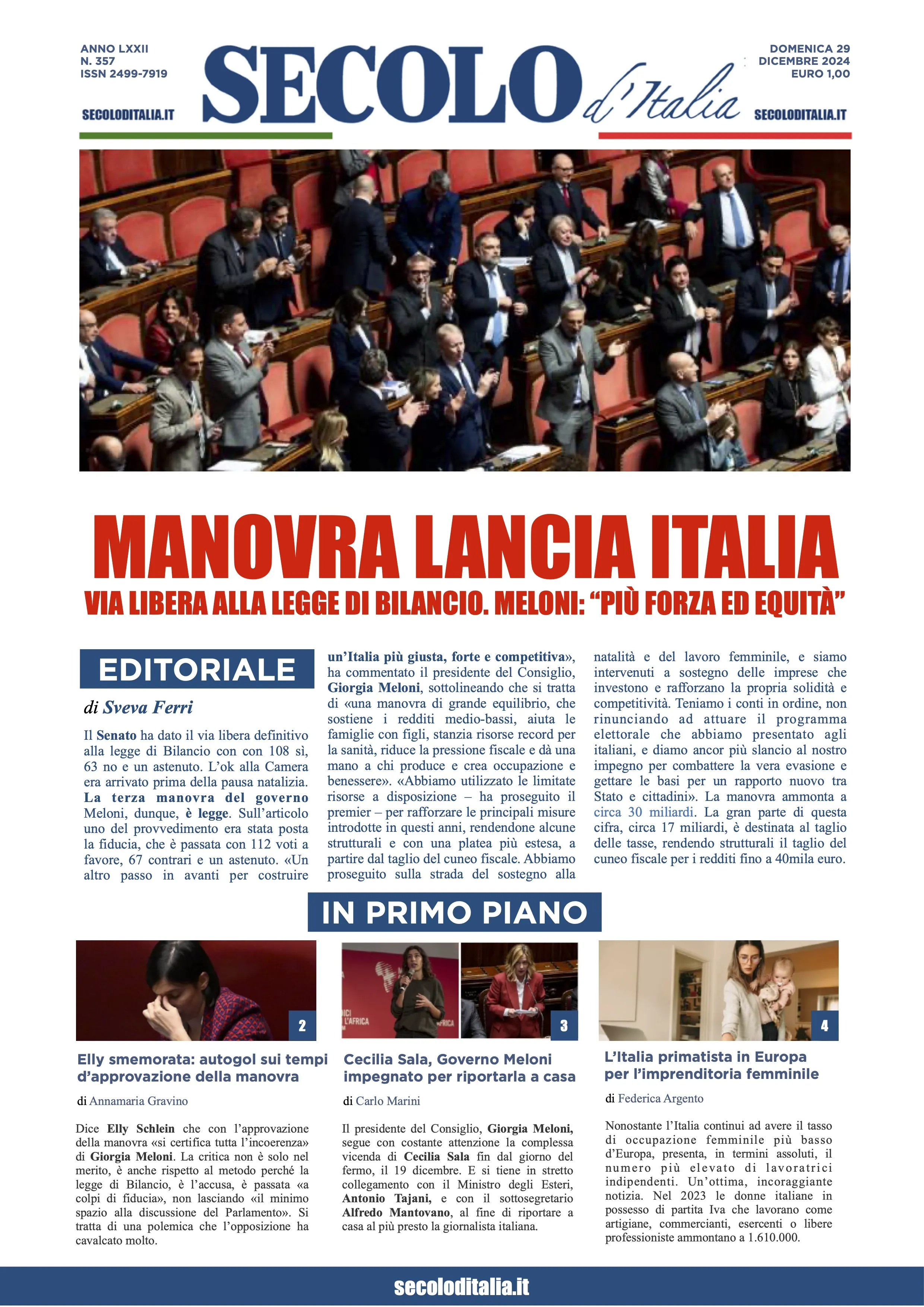 Prima-pagina-secolo-italia-oggi-edizione-di-oggi-29-12-2024