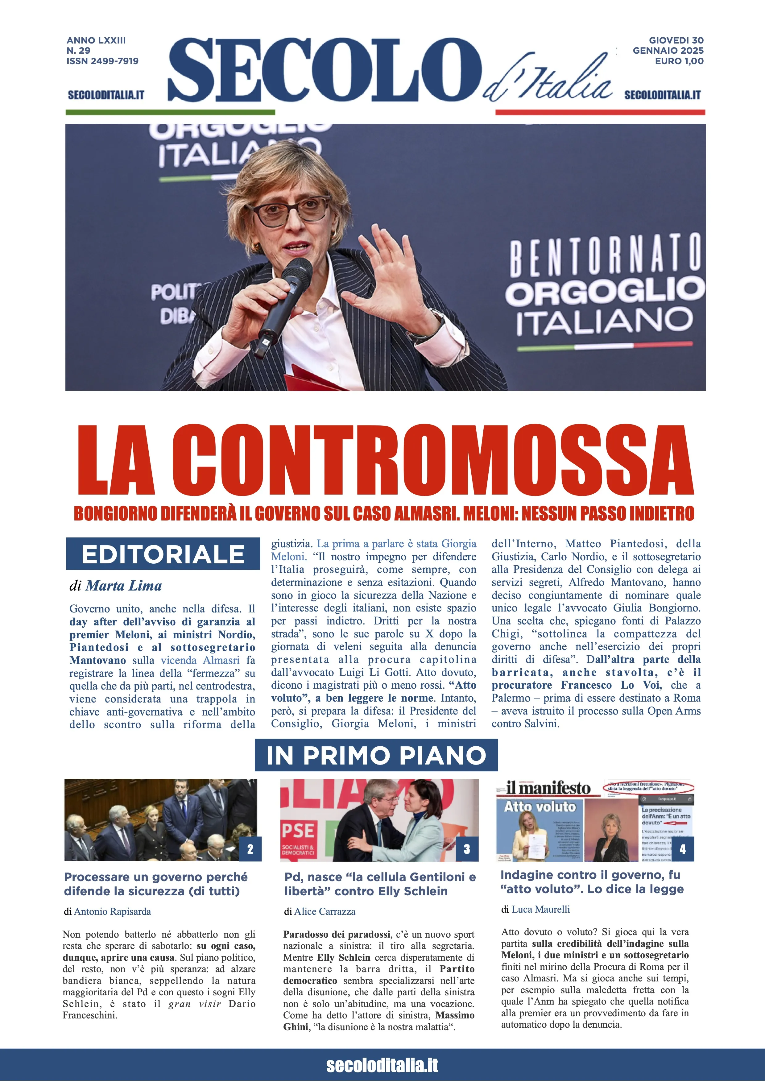 Prima-pagina-secolo-italia-oggi-edizione-di-oggi-30-01-2025