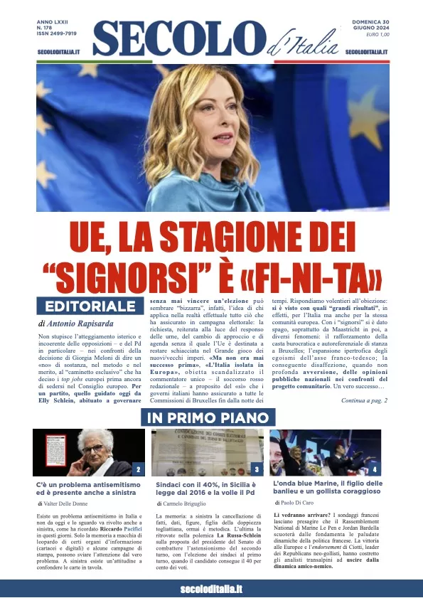 Prima-pagina-secolo-italia-oggi-edizione-di-oggi-30-06-2024