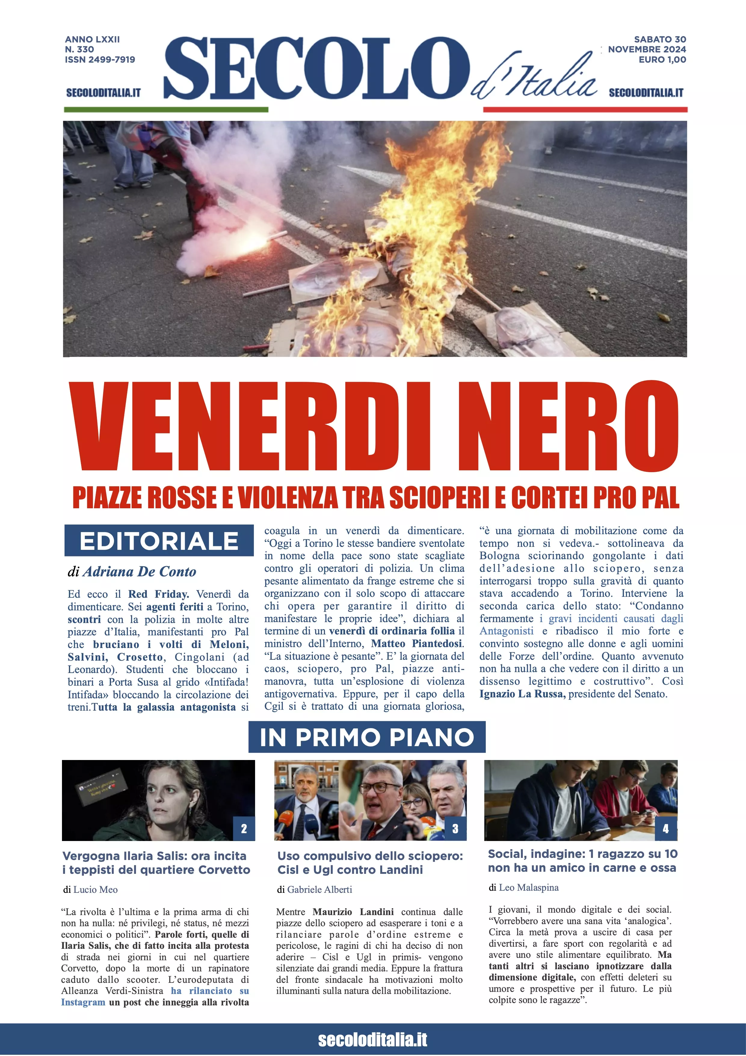 Prima-pagina-secolo-italia-oggi-edizione-di-oggi-30-11-2024