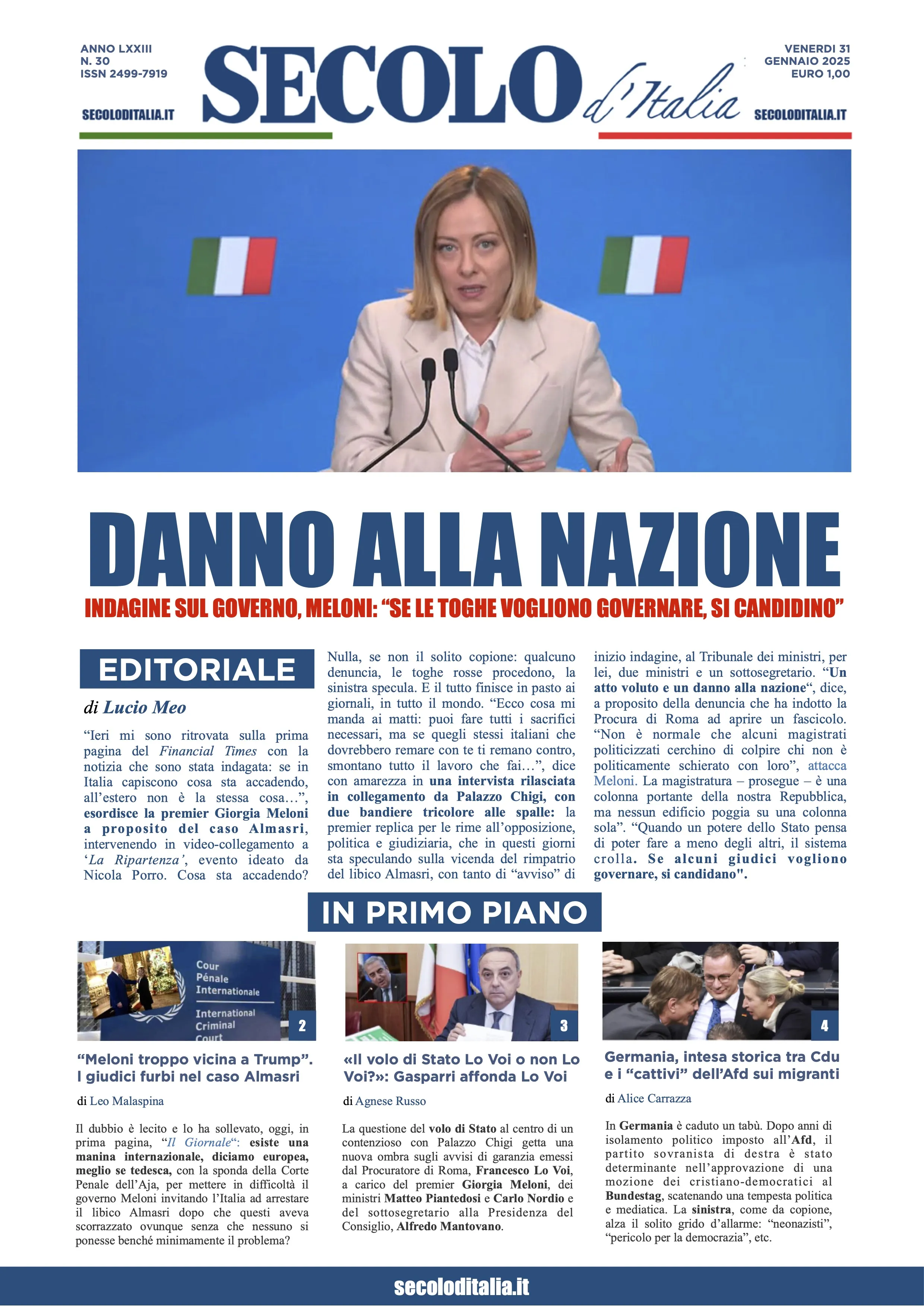 Prima-pagina-secolo-italia-oggi-edizione-di-oggi-31-01-2025