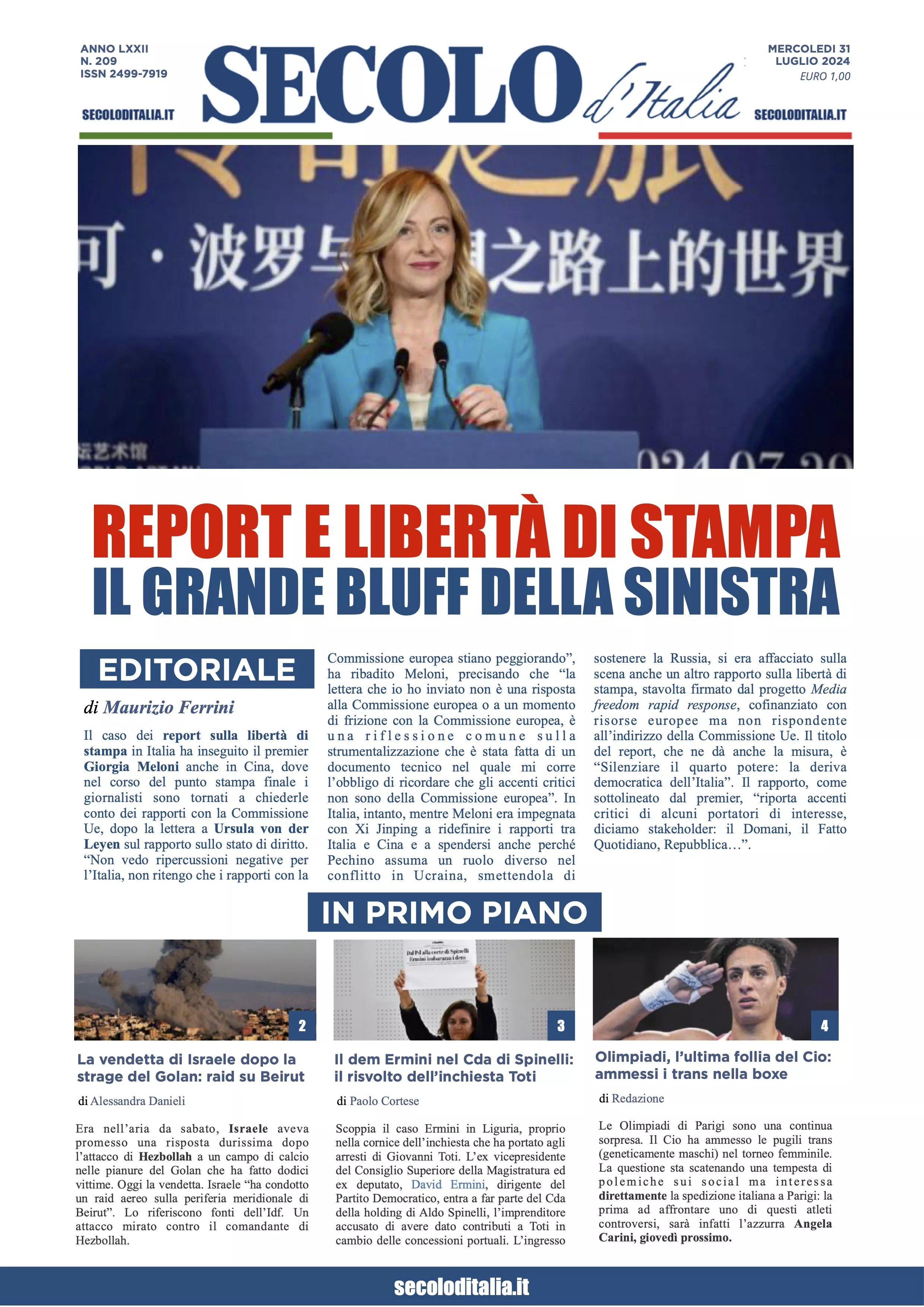 Prima-pagina-secolo-italia-oggi-edizione-di-oggi-31-07-2024