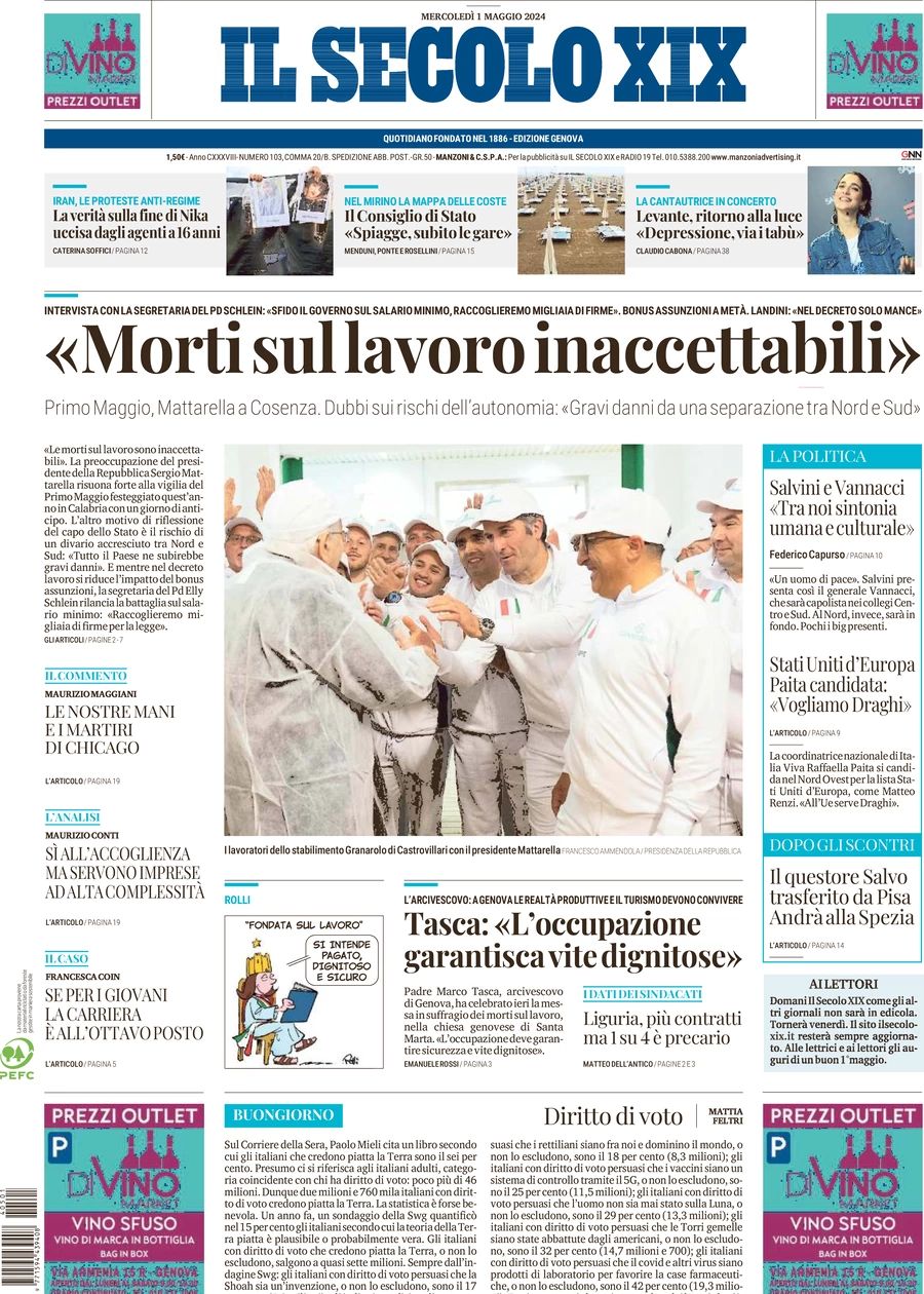 Prima-pagina-secolo-xix-editoriale-oggi-edizione-di-oggi-01-05-2024