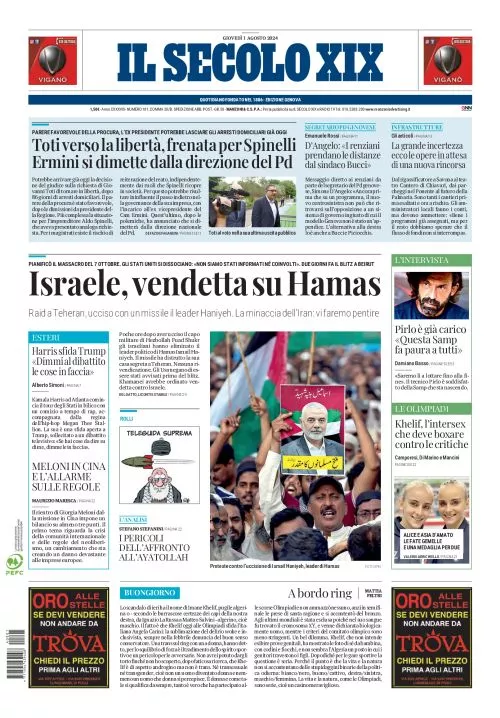 Prima-pagina-secolo-xix-editoriale-oggi-edizione-di-oggi-01-08-2024