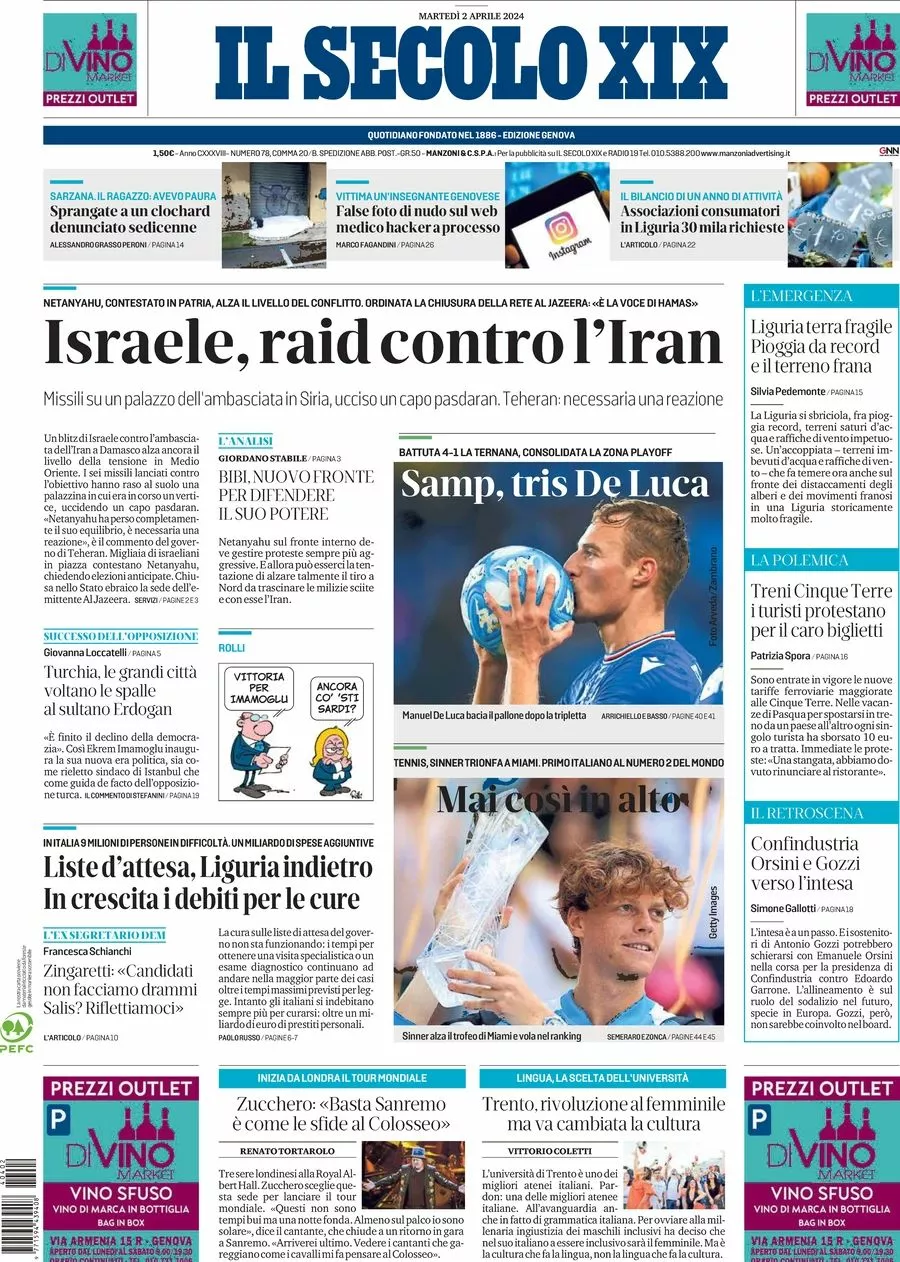 Prima-pagina-secolo-xix-editoriale-oggi-edizione-di-oggi-02-04-2024