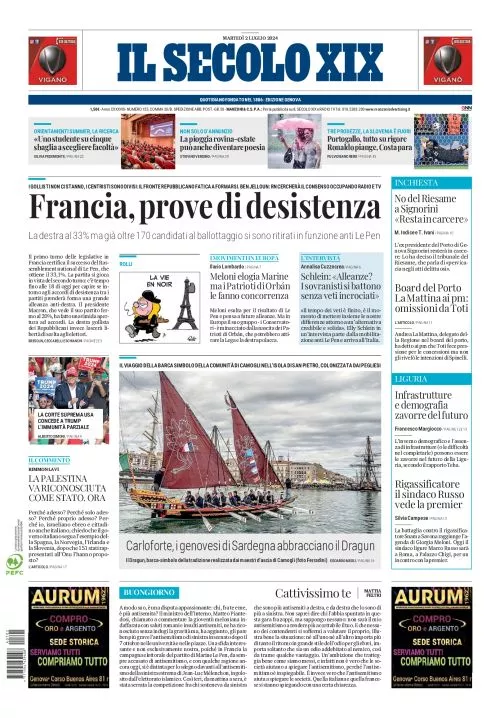 Prima-pagina-secolo-xix-editoriale-oggi-edizione-di-oggi-02-07-2024