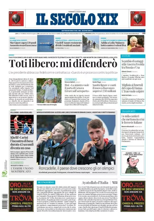 Prima-pagina-secolo-xix-editoriale-oggi-edizione-di-oggi-02-08-2024