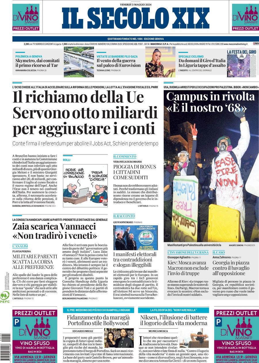 Prima-pagina-secolo-xix-editoriale-oggi-edizione-di-oggi-03-05-2024