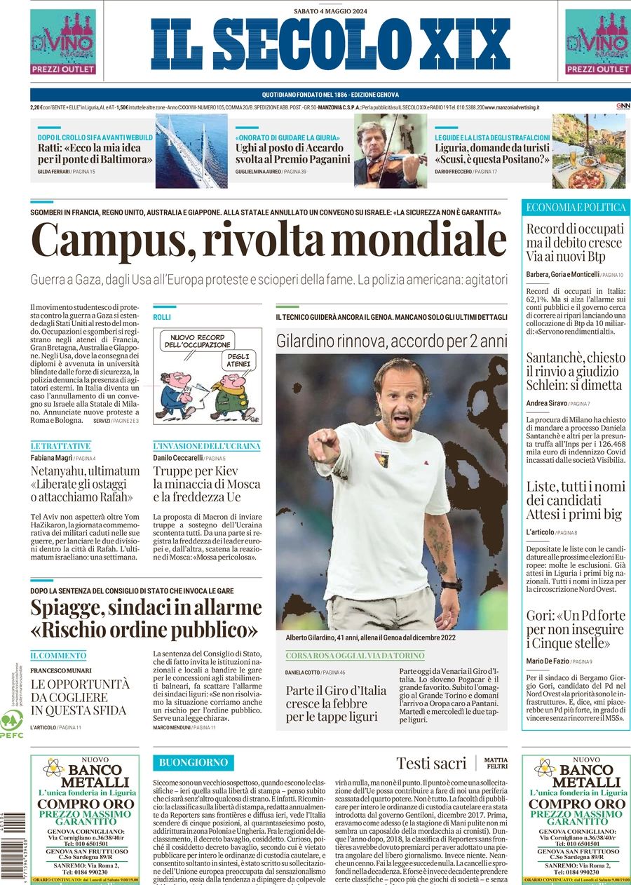 Prima-pagina-secolo-xix-editoriale-oggi-edizione-di-oggi-04-05-2024