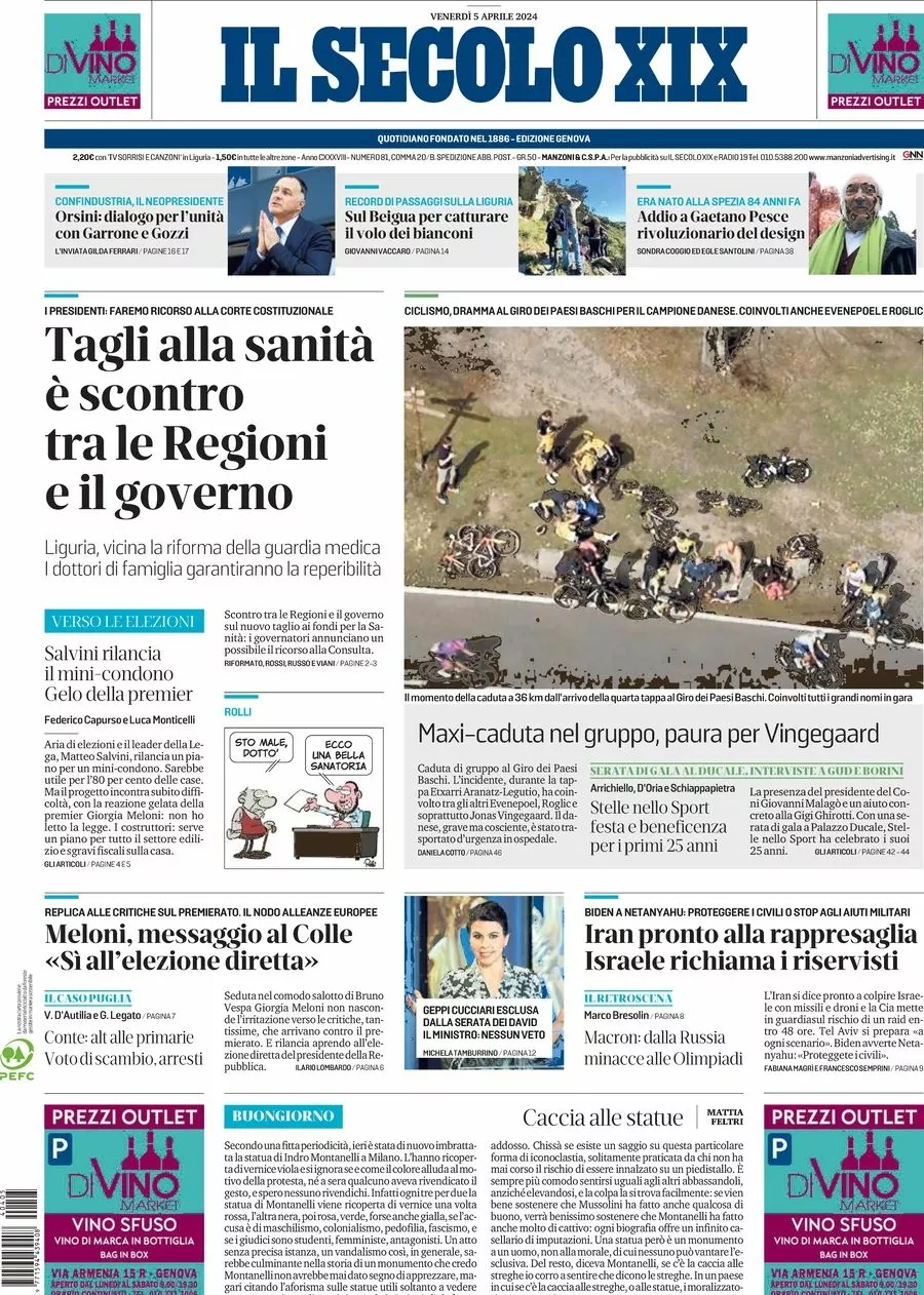 Prima-pagina-secolo-xix-editoriale-oggi-edizione-di-oggi-05-04-2024