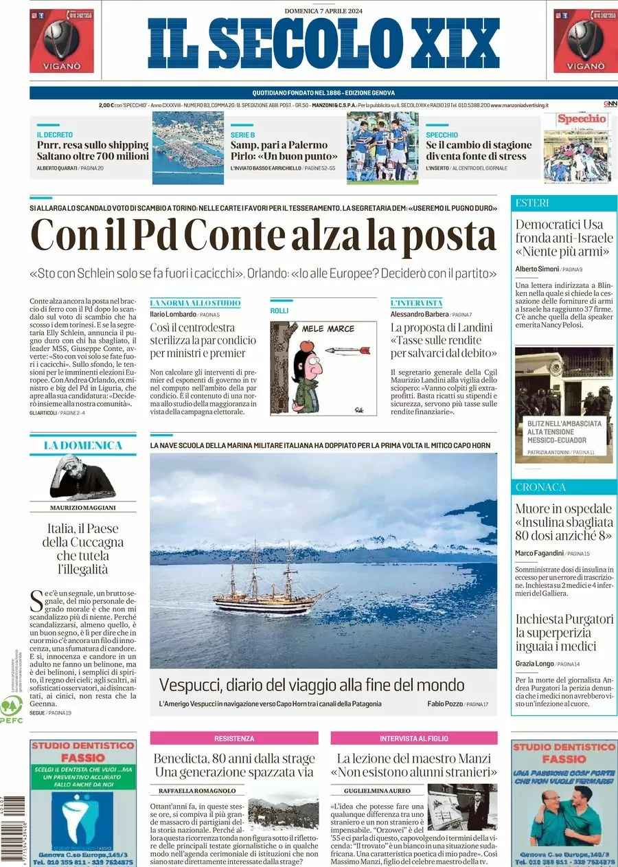 Prima-pagina-secolo-xix-editoriale-oggi-edizione-di-oggi-07-04-2024