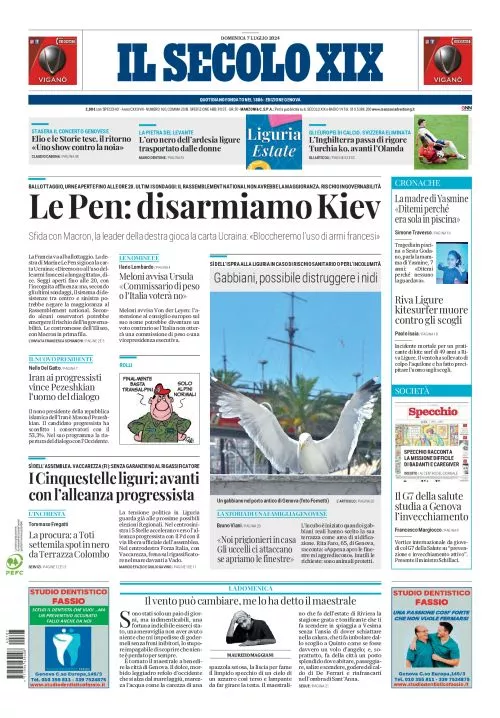 Prima-pagina-secolo-xix-editoriale-oggi-edizione-di-oggi-07-07-2024