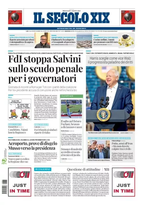 Prima-pagina-secolo-xix-editoriale-oggi-edizione-di-oggi-07-08-2024